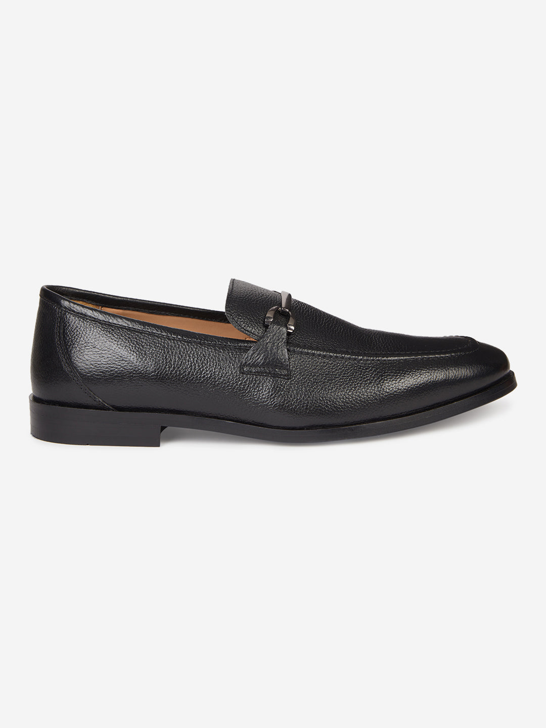 Genuine Leather Black Buckle Loafer Shoes