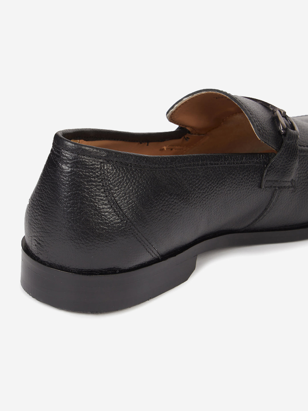 Genuine Leather Black Buckle Loafer Shoes