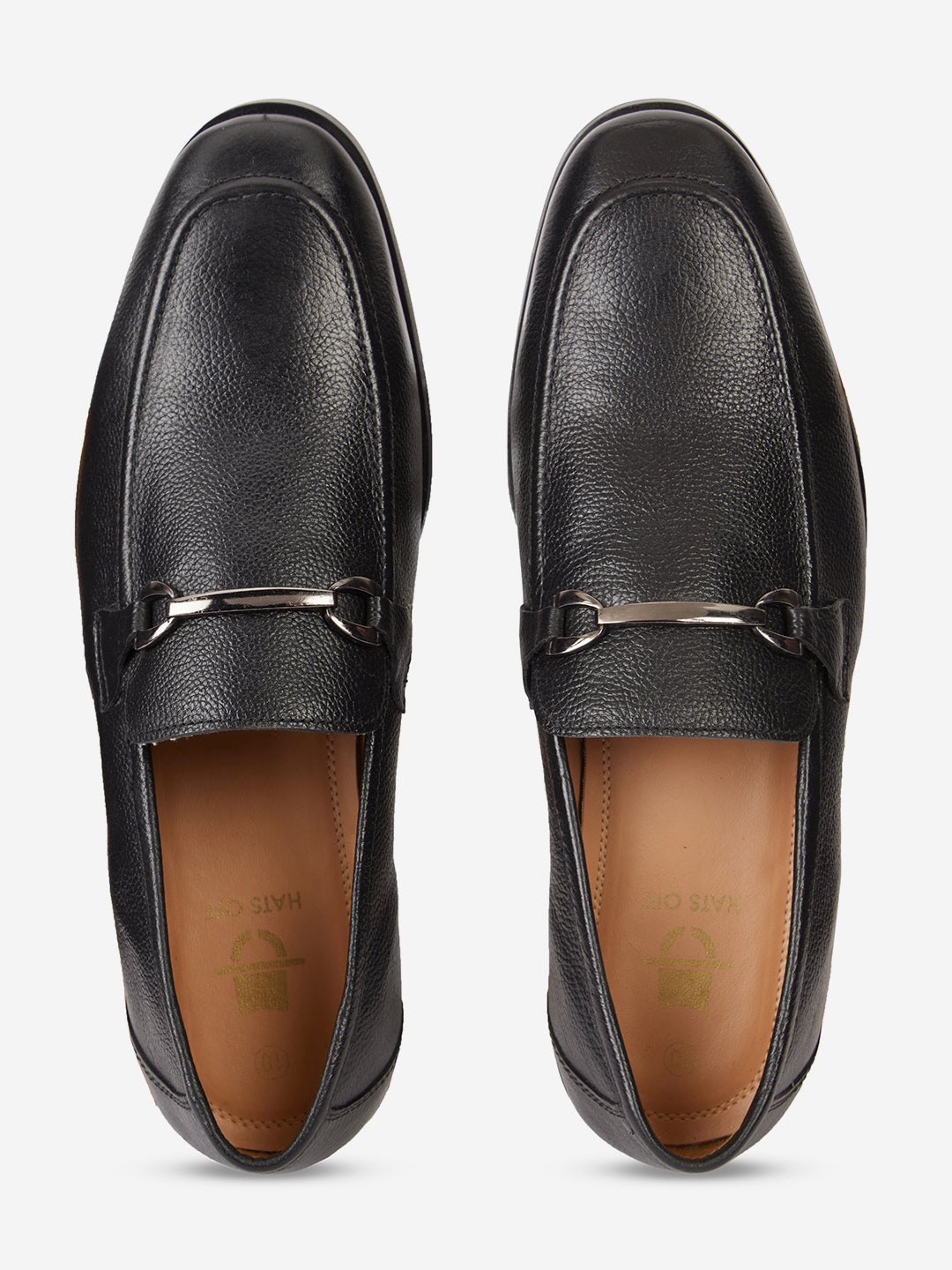 Genuine Leather Black Buckle Loafer Shoes