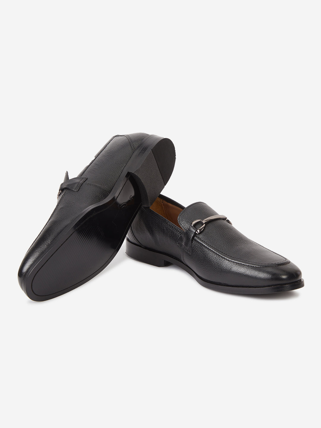 Genuine Leather Black Buckle Loafer Shoes