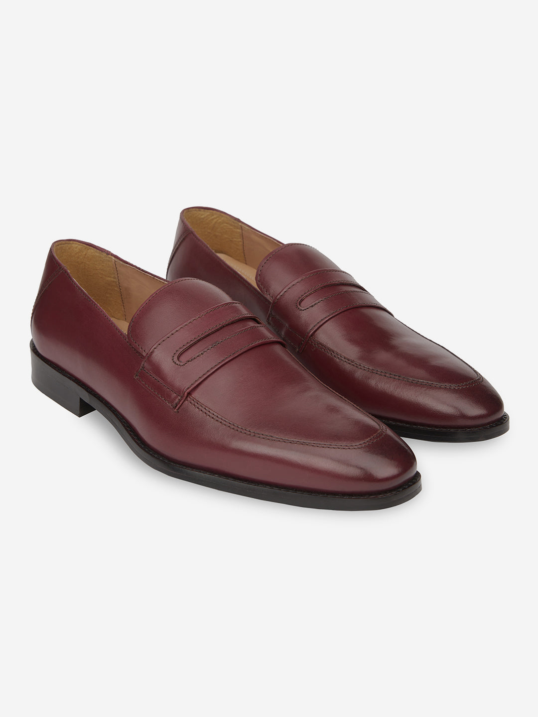 Men Burgundy Leather Formal Slip On Shoes