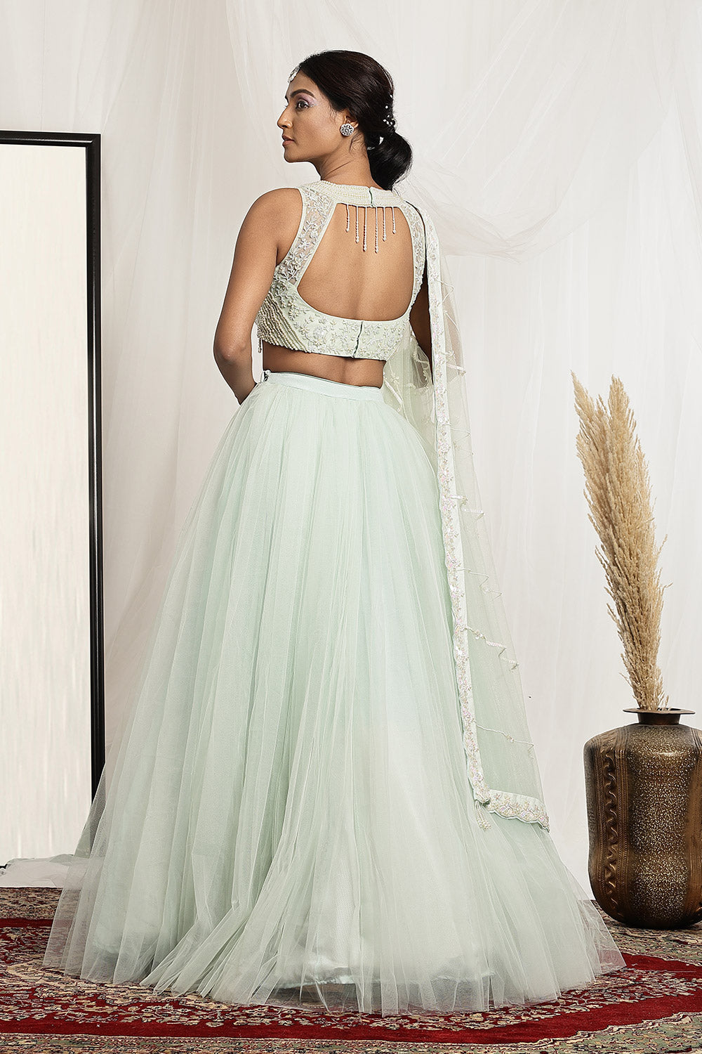 CY House Of Supriya Pearl Blouse Paired With A Ball Gown Lehenga Back 1