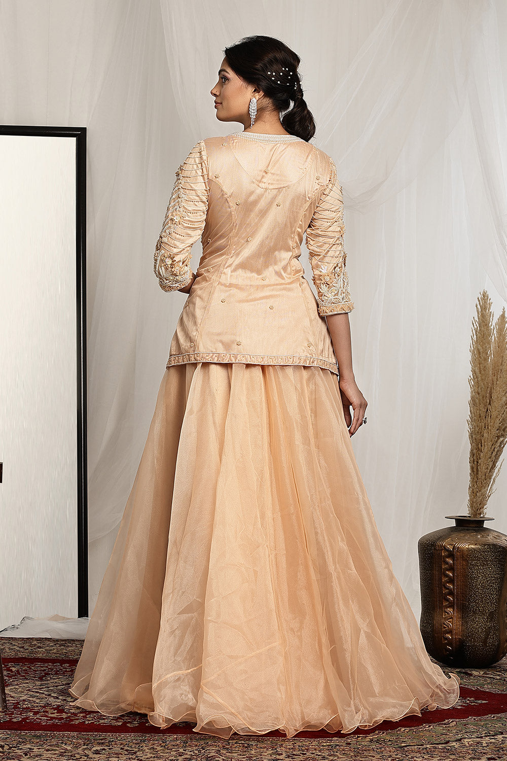 CY House Of Supriya Pearl And Bead Embellished Short Kurta With A Flowy Skirt Back 1