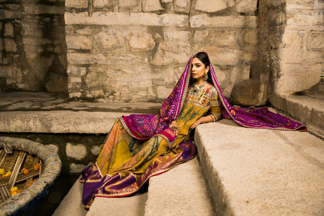 Nazaakat-Marigold Yellow Kalamkari Anarkali Set