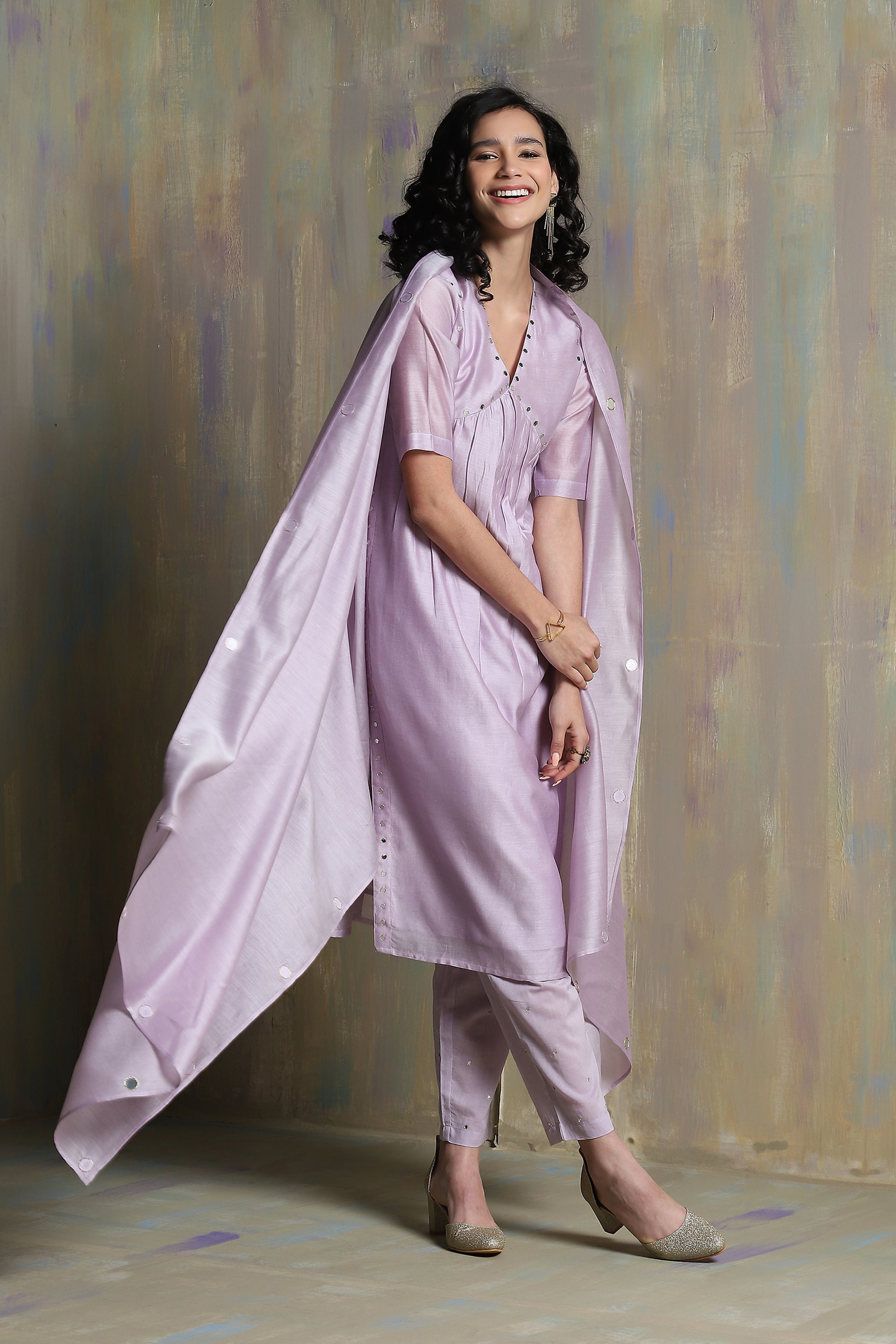 CY Charkhee Lilac High Slit Kurta Side 1