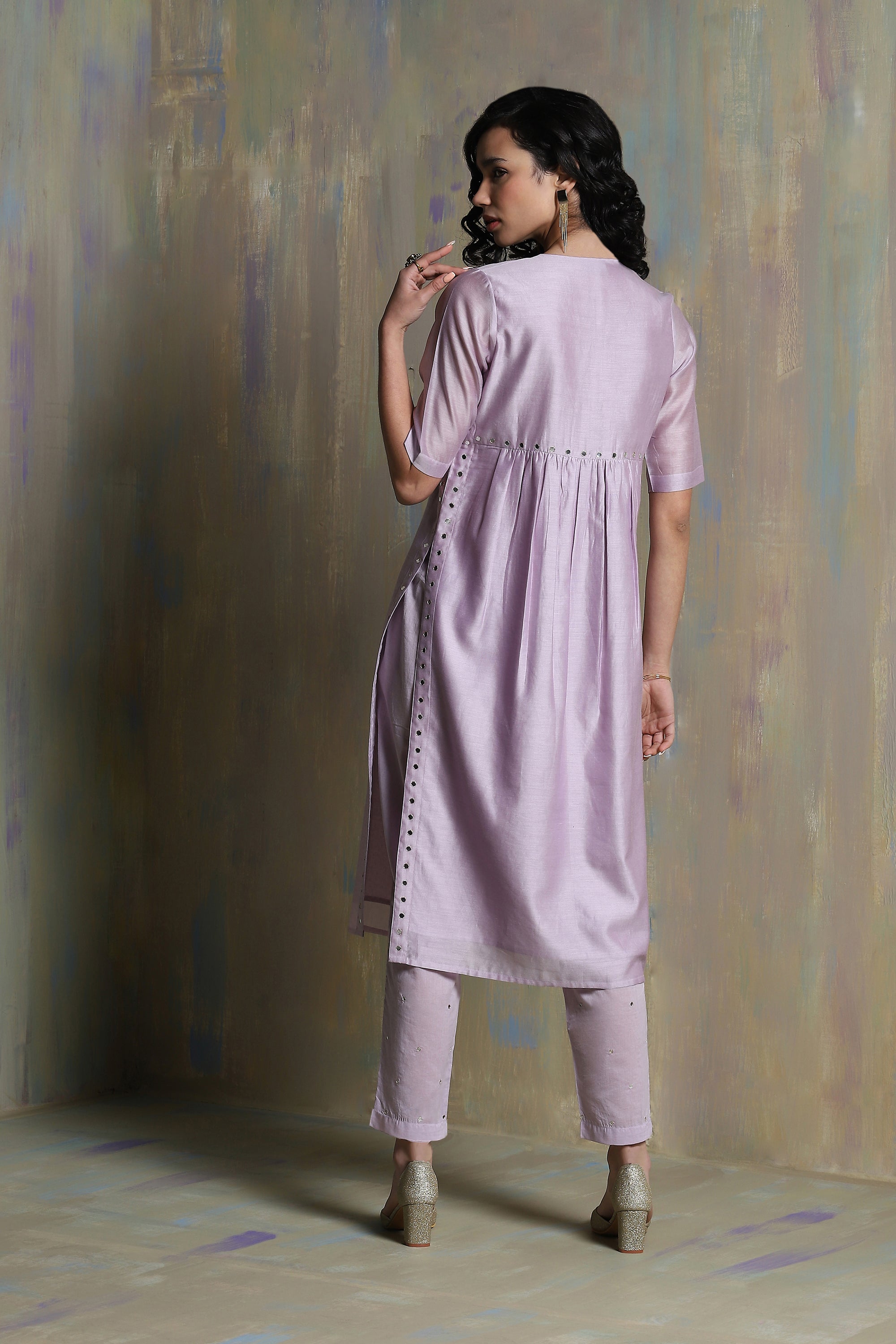 CY Charkhee Lilac High Slit Kurta Back 1