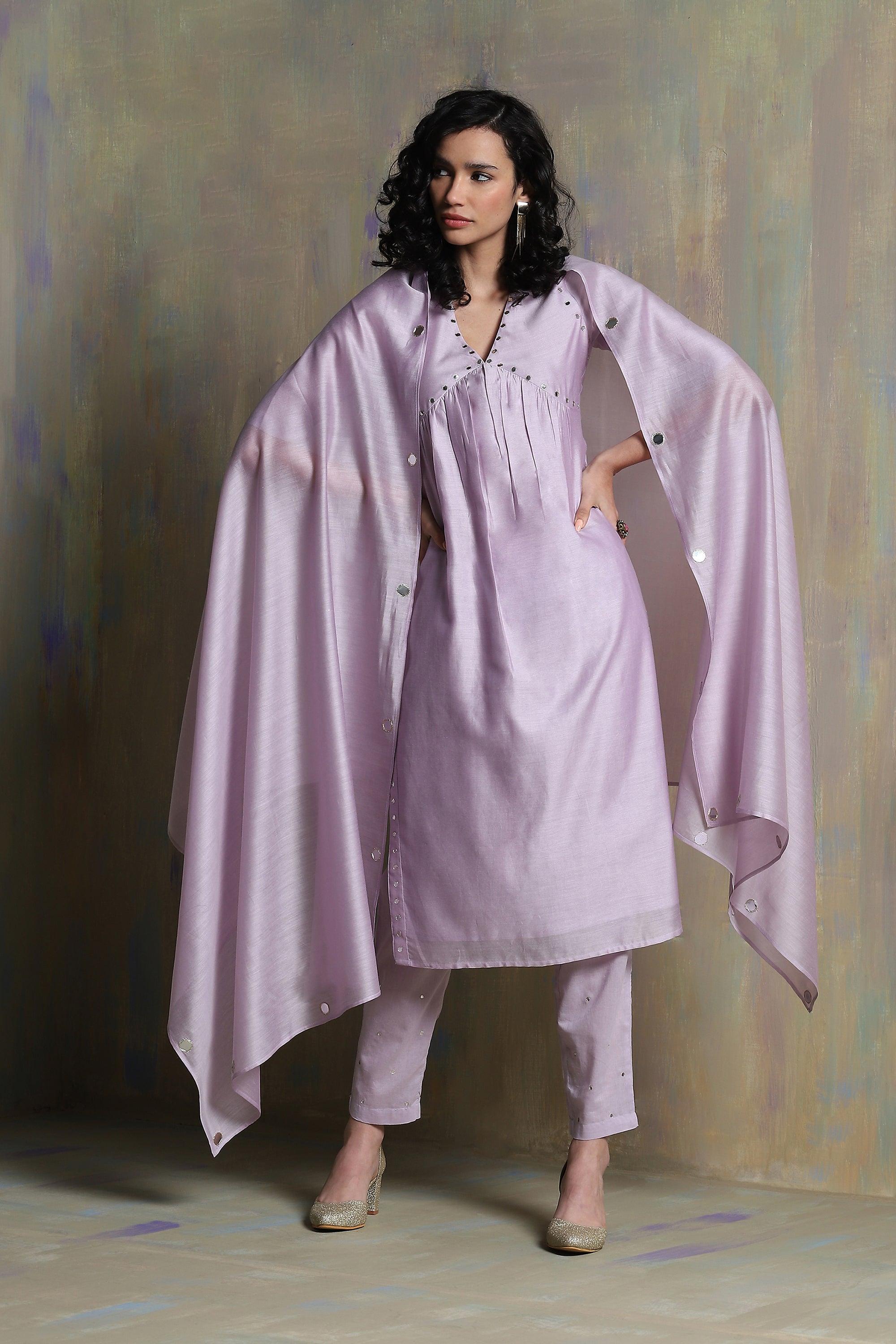 CY Charkhee Lilac High Slit Kurta Front 1