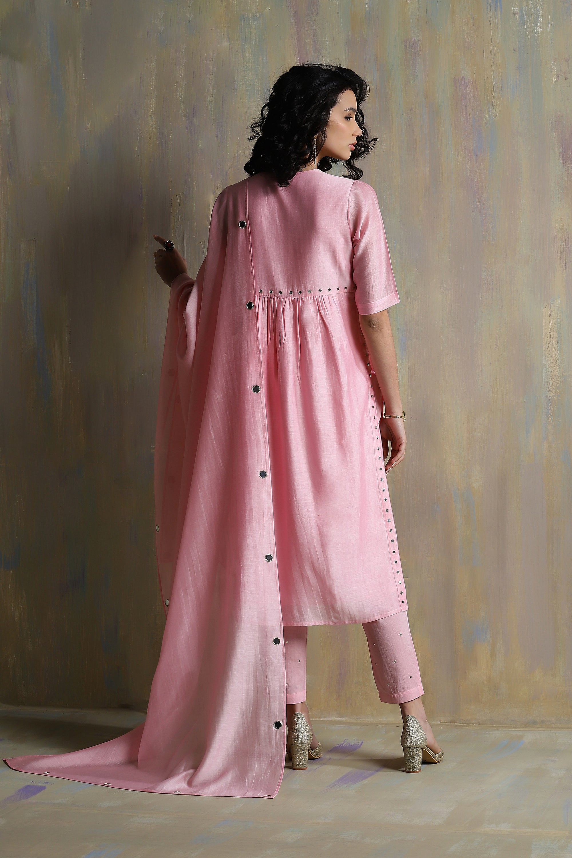 CY Charkhee Light Pink High Slit Kurta Back 1