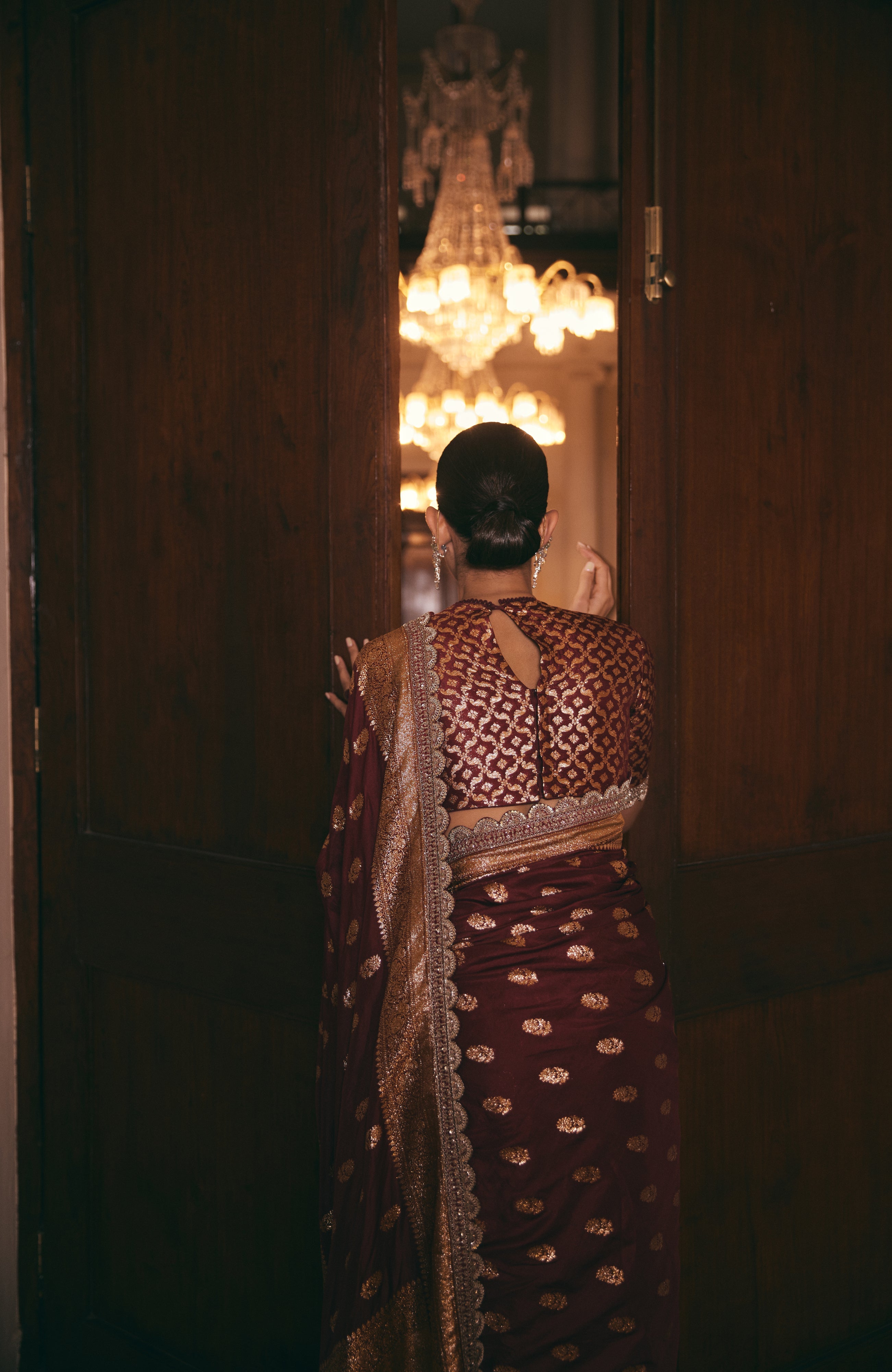 Banaras Maroon Saree Set