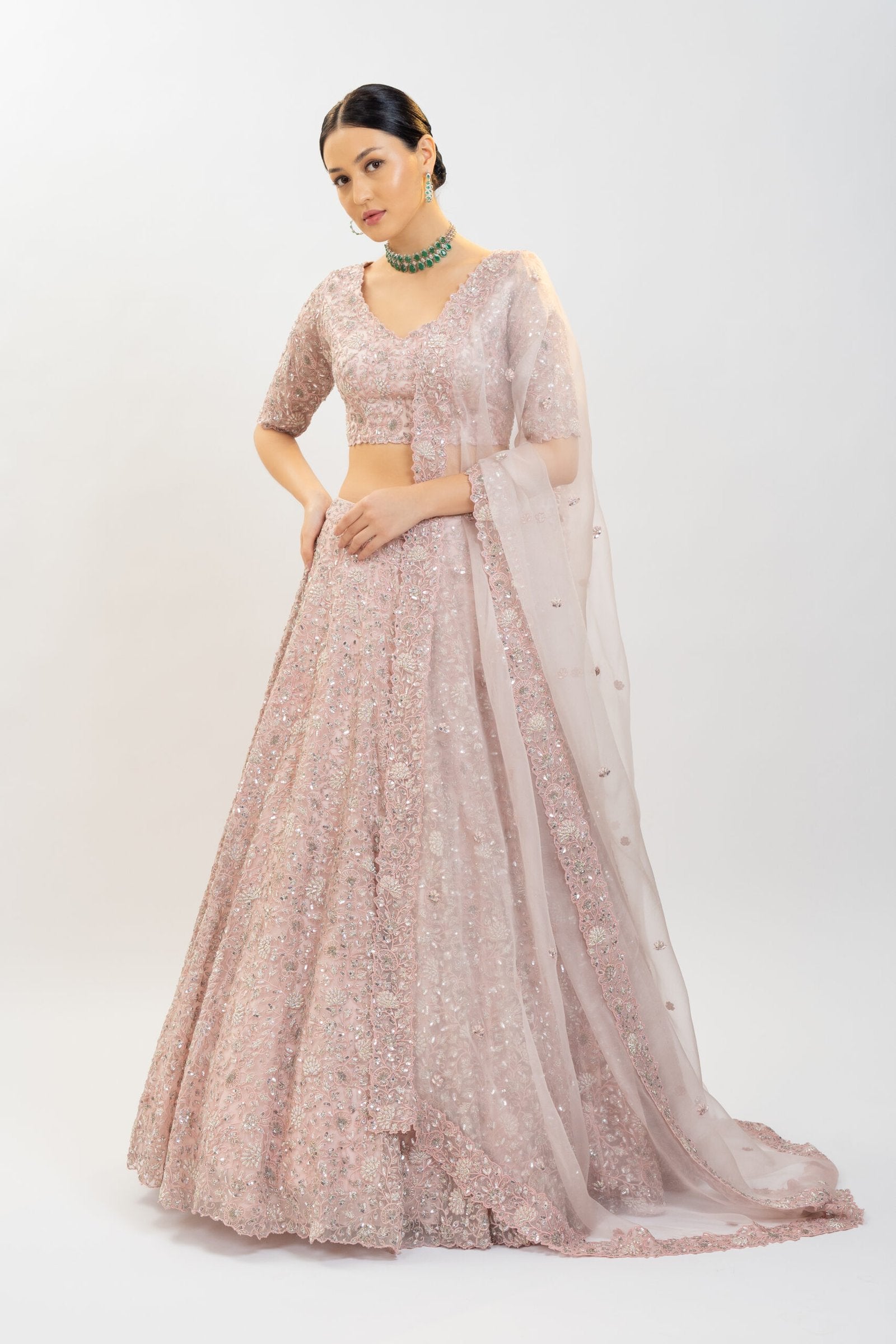 CY Kavita Agarwal Light Pink Embroidered Lehenga Set Front 1