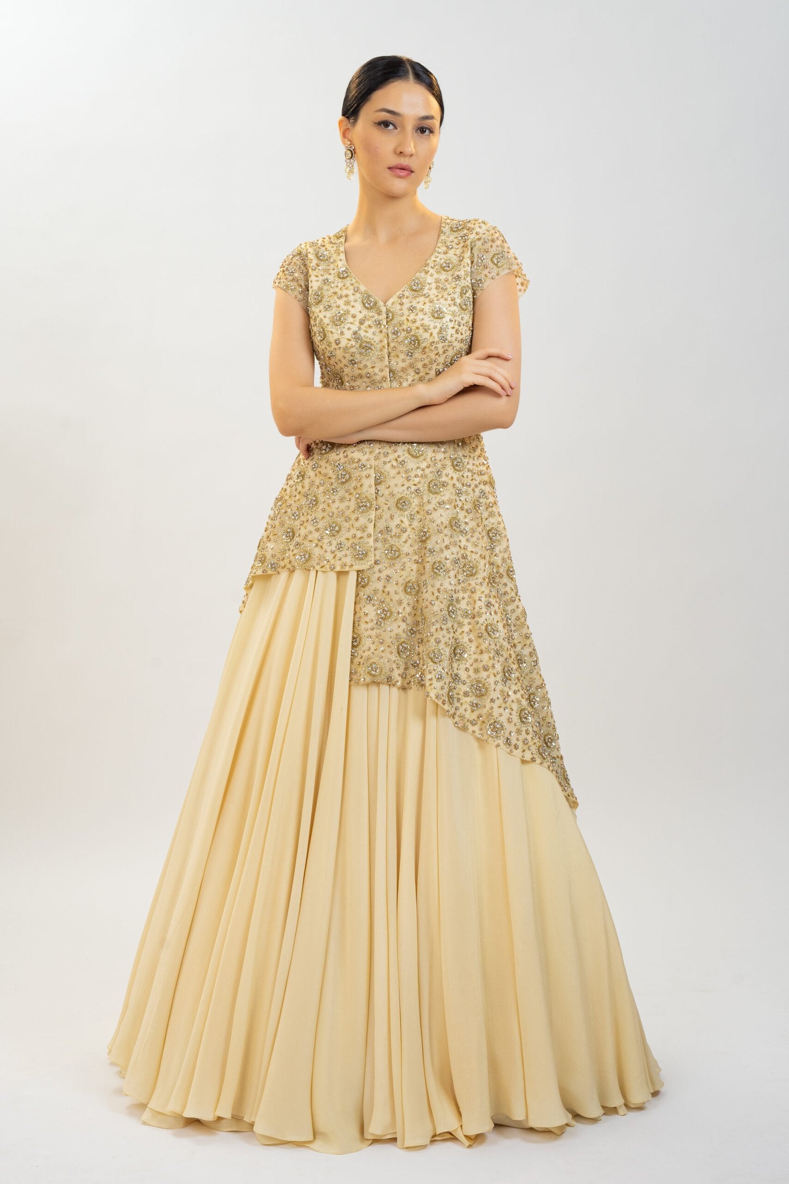 CY Kavita Agarwal Gold Asymmetric Top And Skirt Back 1