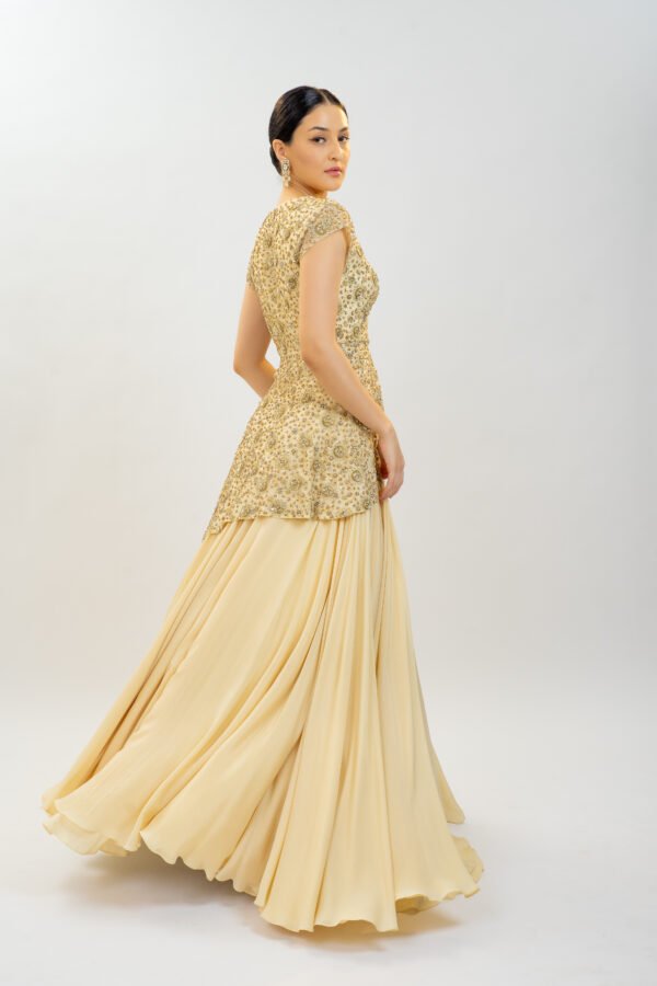 CY Kavita Agarwal Gold Asymmetric Top And Skirt Side 1