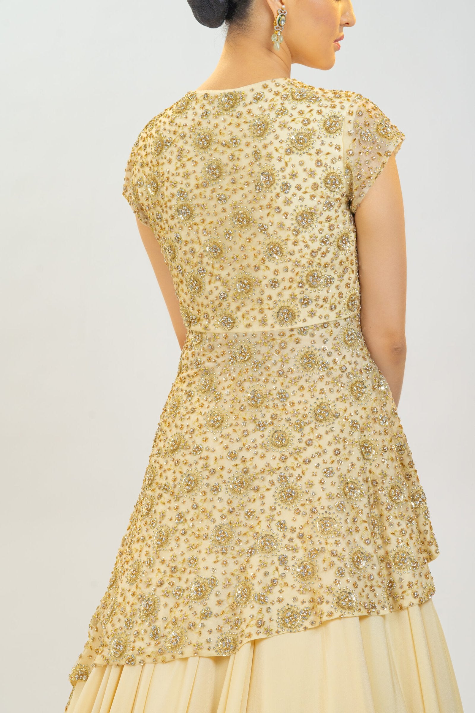 CY Kavita Agarwal Gold Asymmetric Top And Skirt Closeup 1