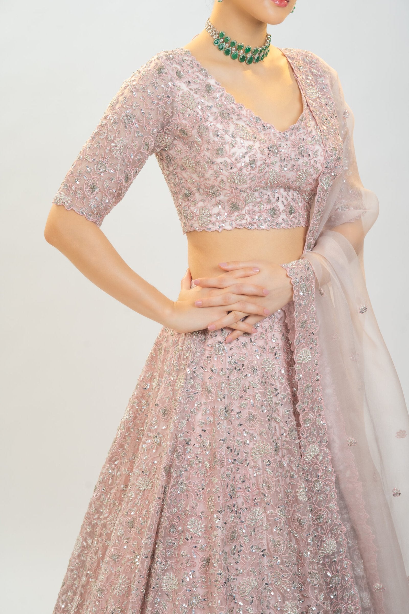 CY Kavita Agarwal Light Pink Embroidered Lehenga Set Closeup 2