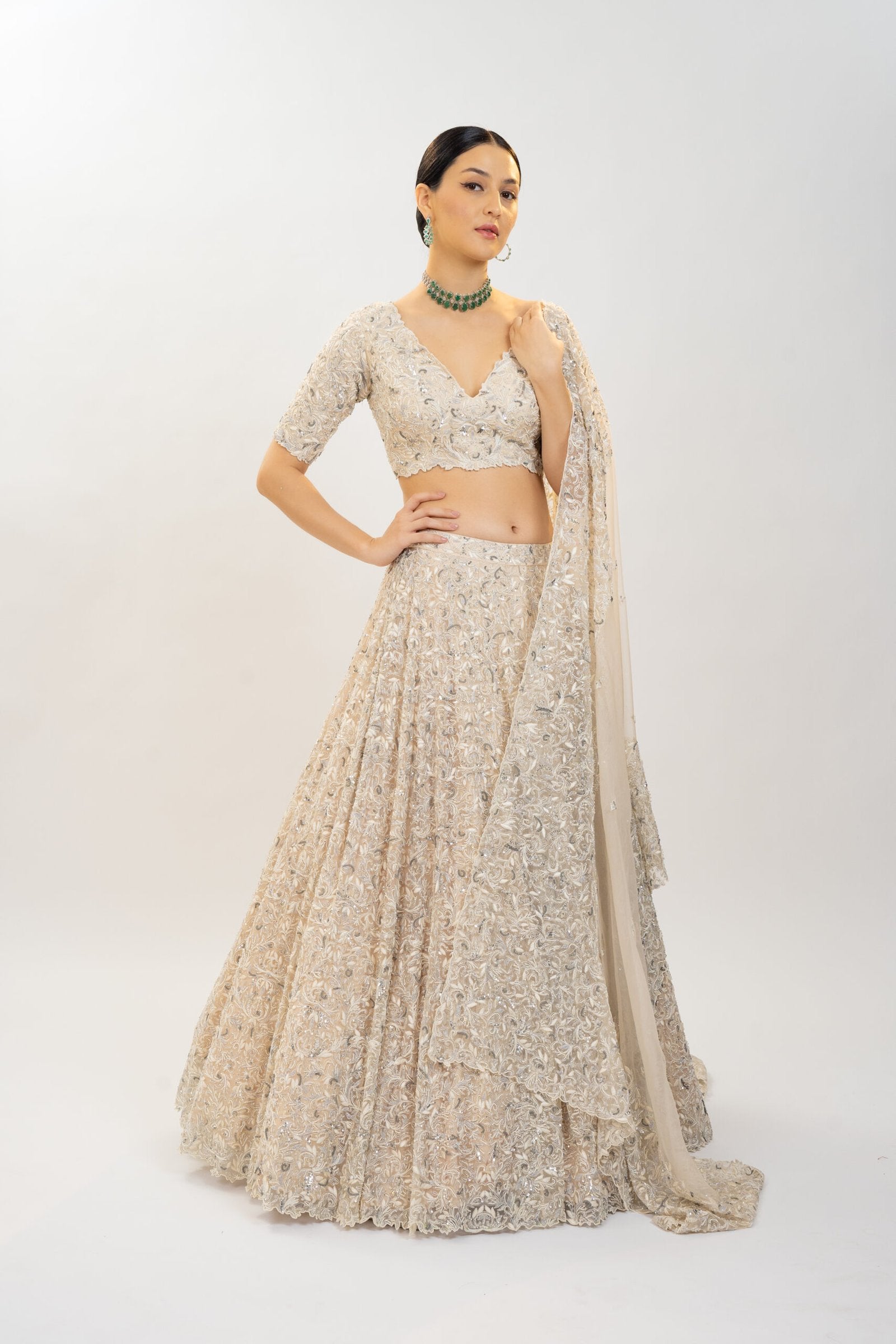 CY Kavita Agarwal Ivory Regalia Lehenga Set Front 1