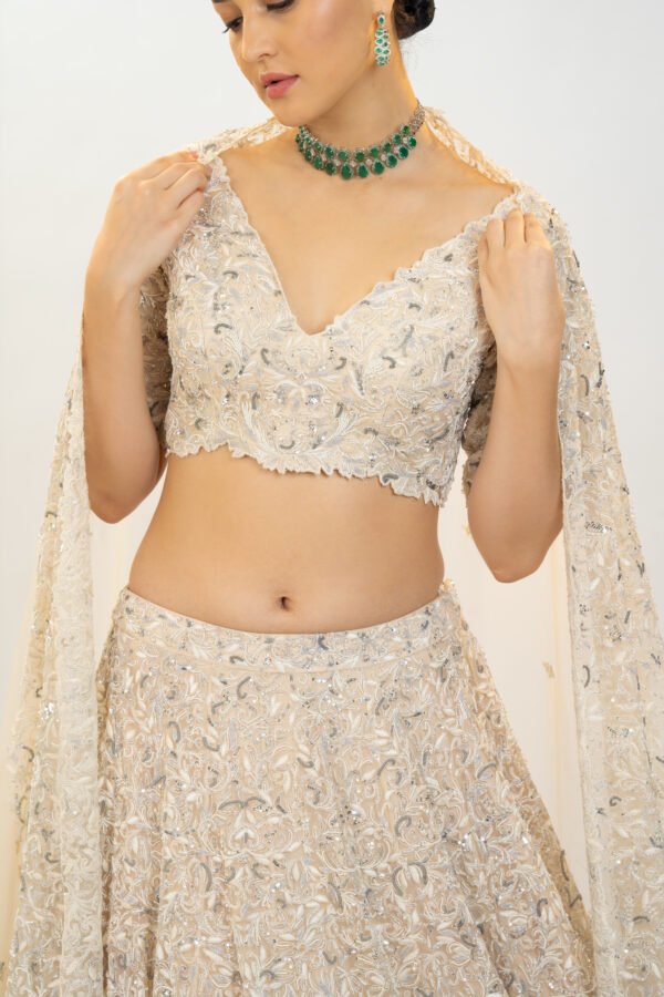 CY Kavita Agarwal Ivory Regalia Lehenga Set Closeup 1