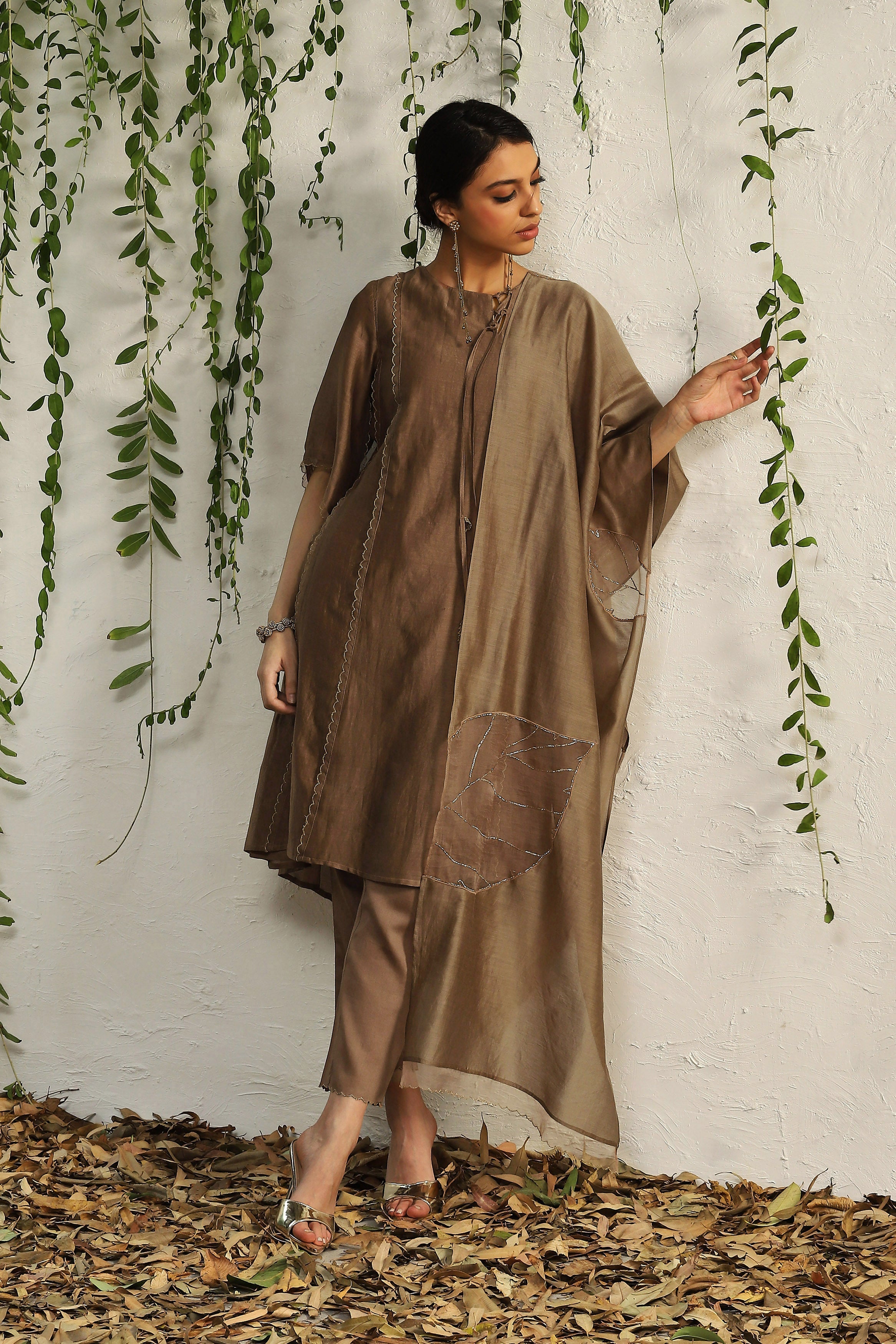 CY Charkhee Ginger Chanderi Tie-Up Kurta Front 1