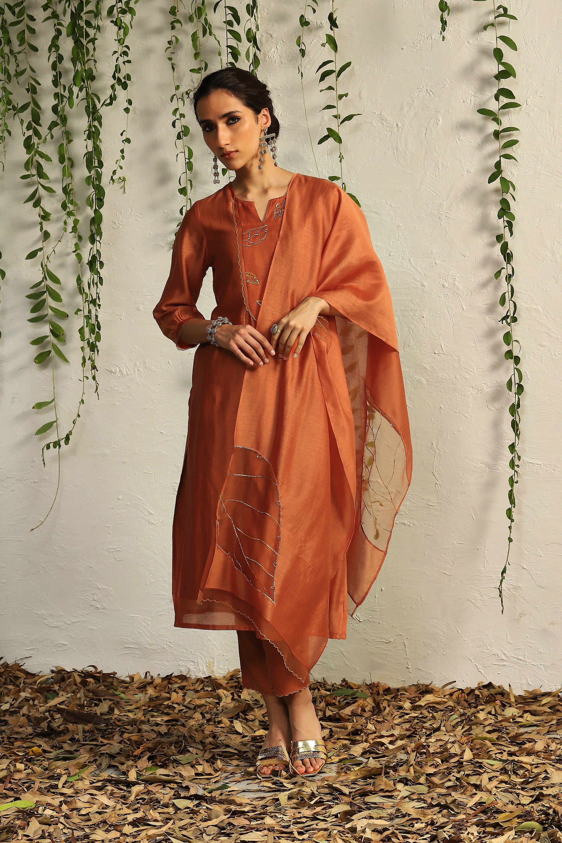 CY Charkhee Spice Orange Chanderi Flowy Kurta Front 1