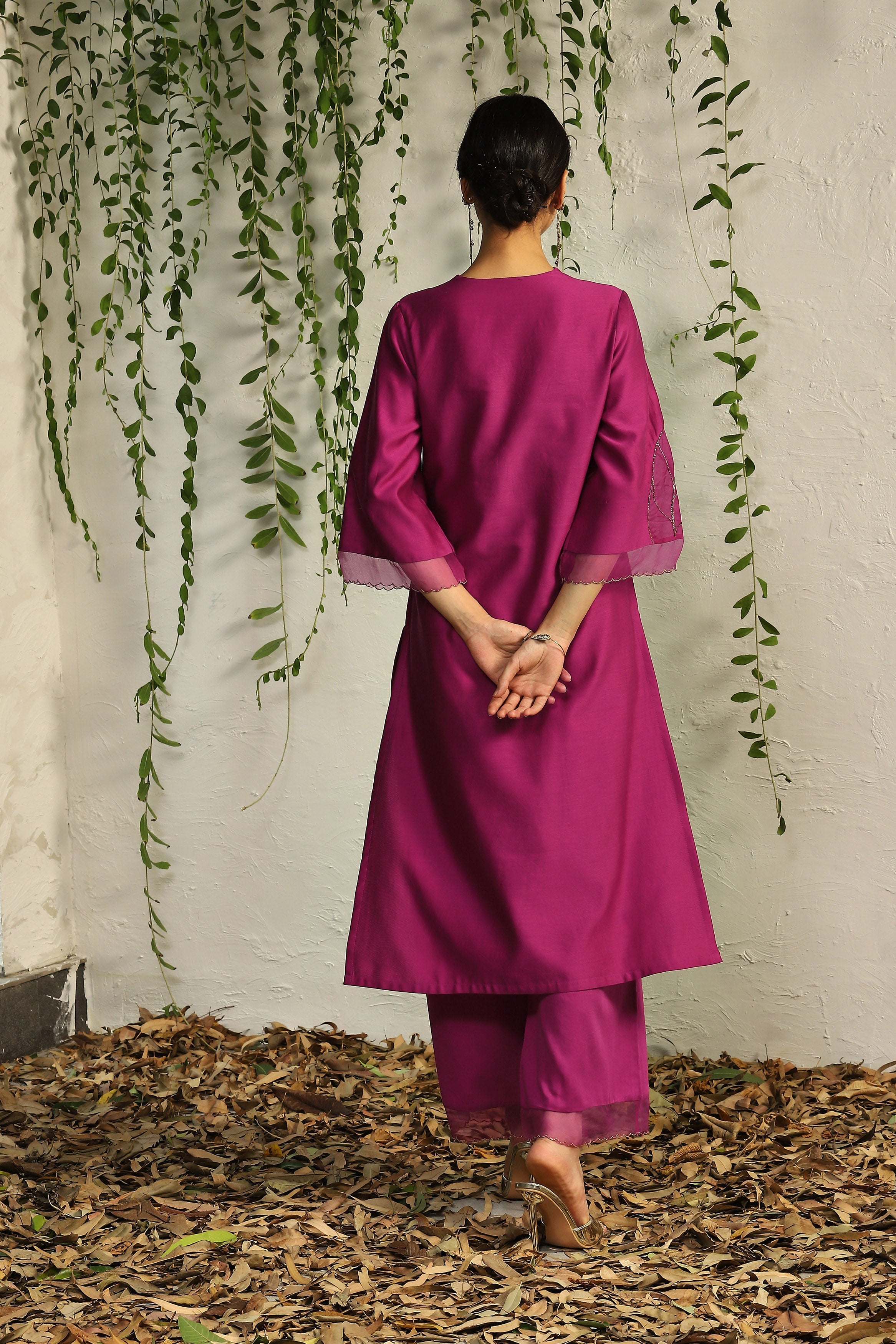 CY Charkhee Pop Pink Chanderi Straight Kurta Back 1