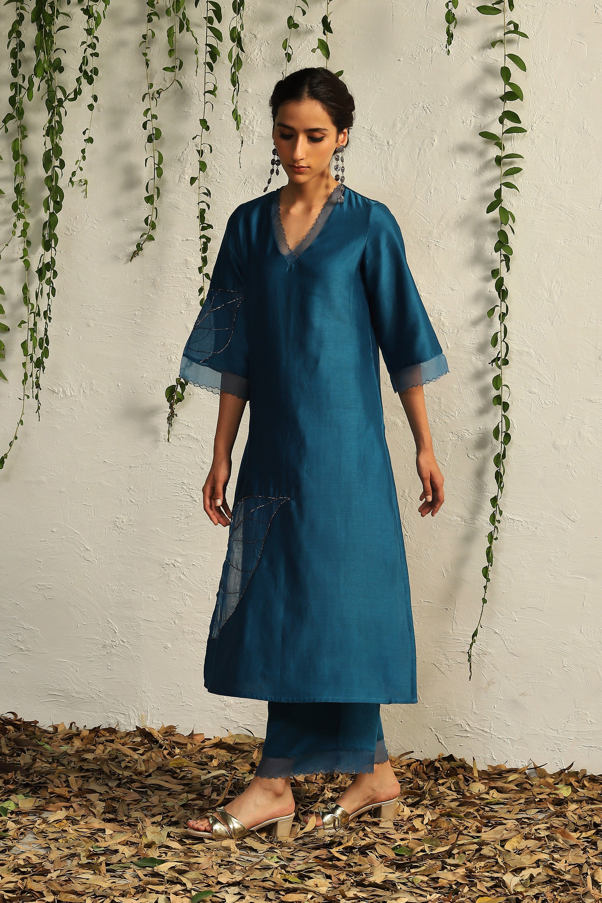 CY Charkhee True Blue Chanderi Straight Kurta Side 2