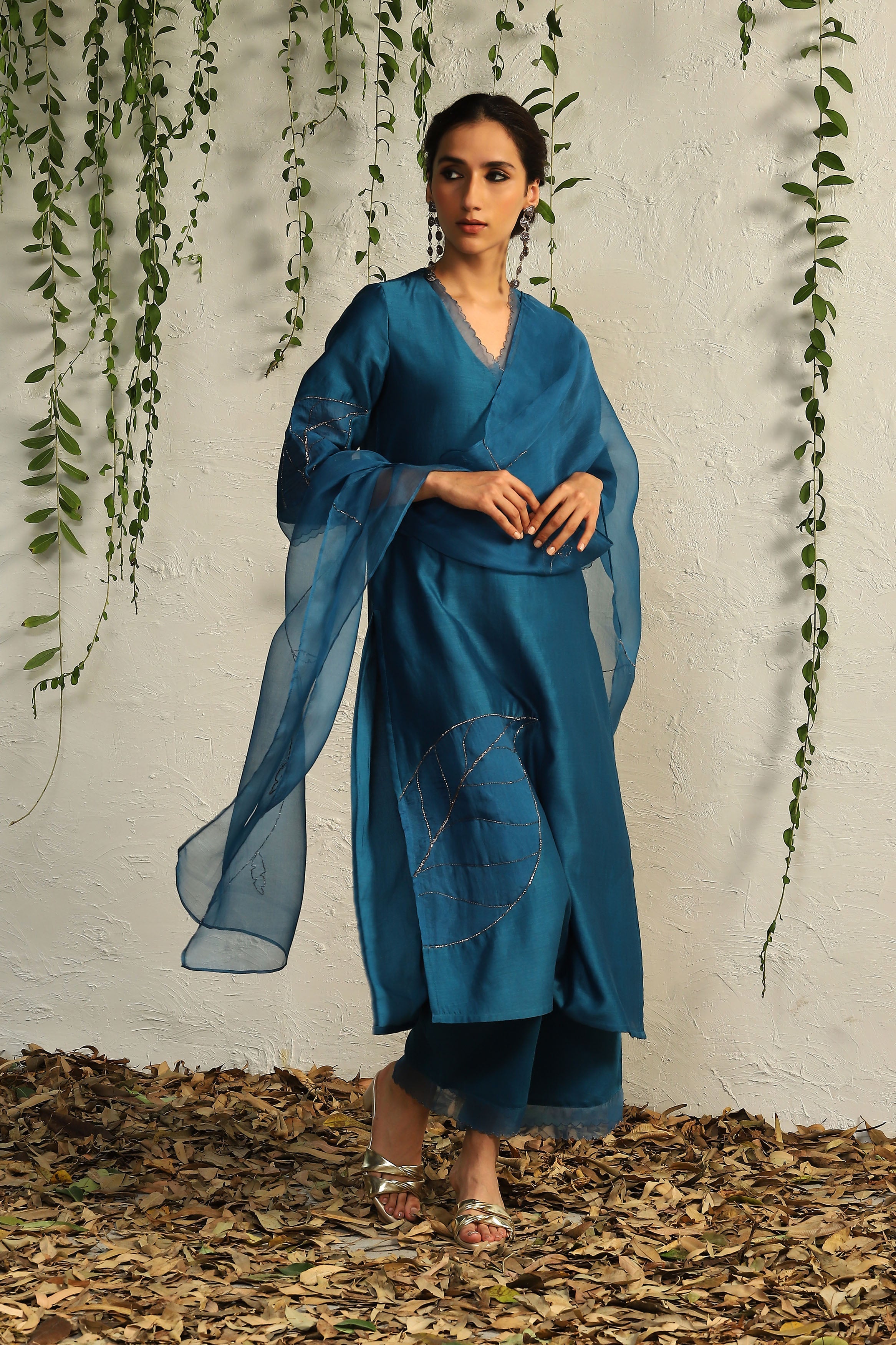 CY Charkhee True Blue Chanderi Straight Kurta Side 3