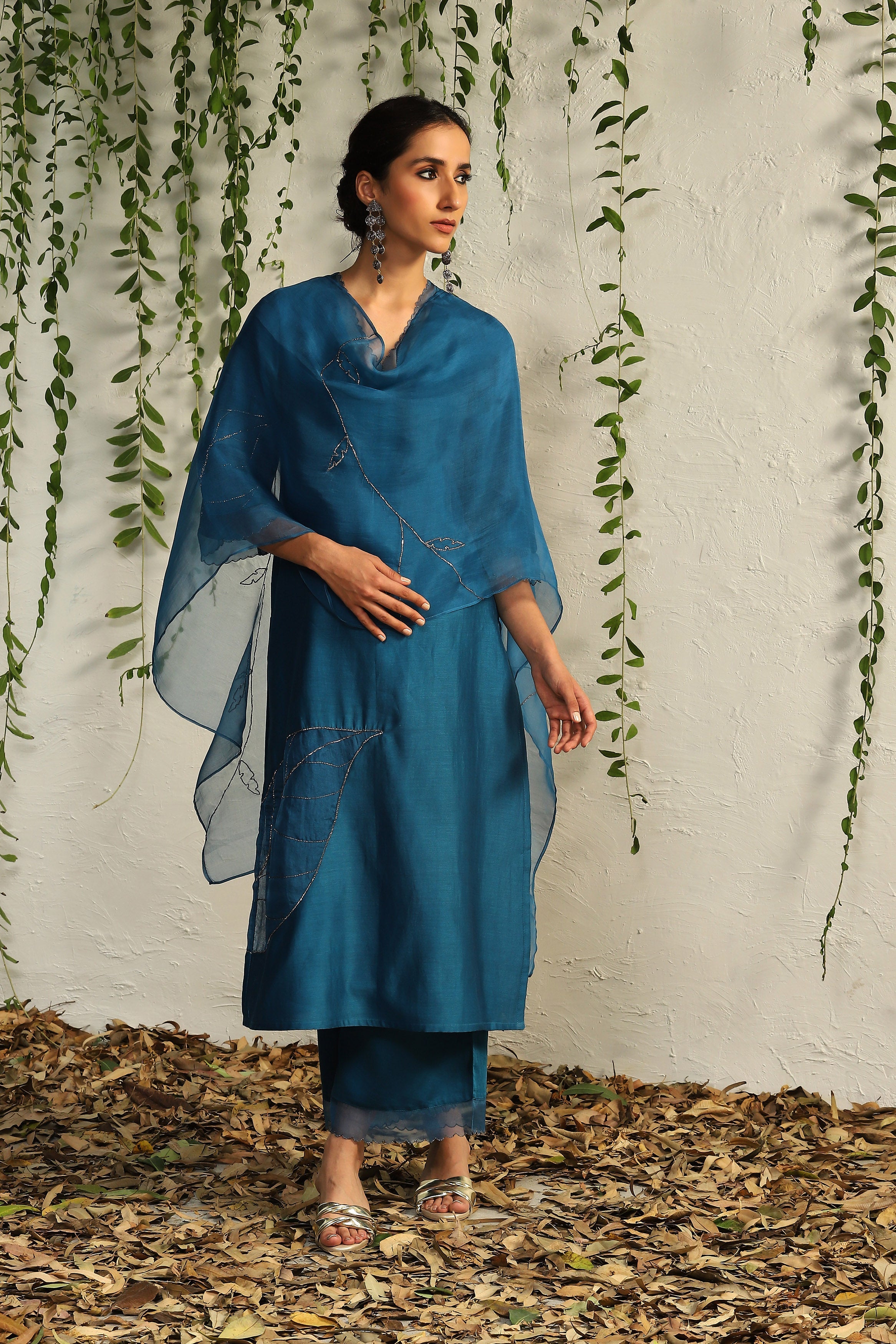 CY Charkhee True Blue Chanderi Straight Kurta Front 2