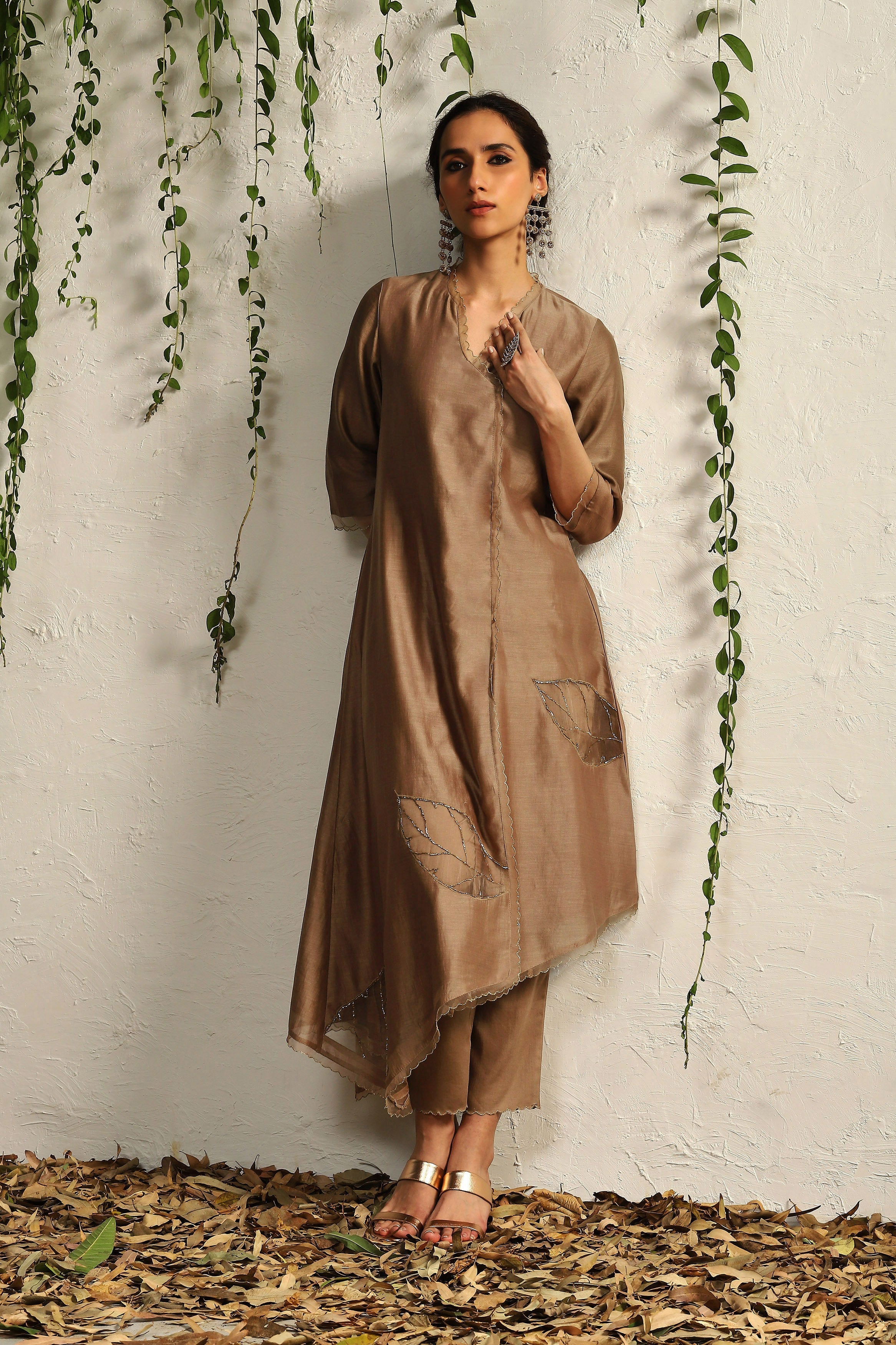 CY Charkhee Ginger Chanderi Asymmetrical Kurta Front 1