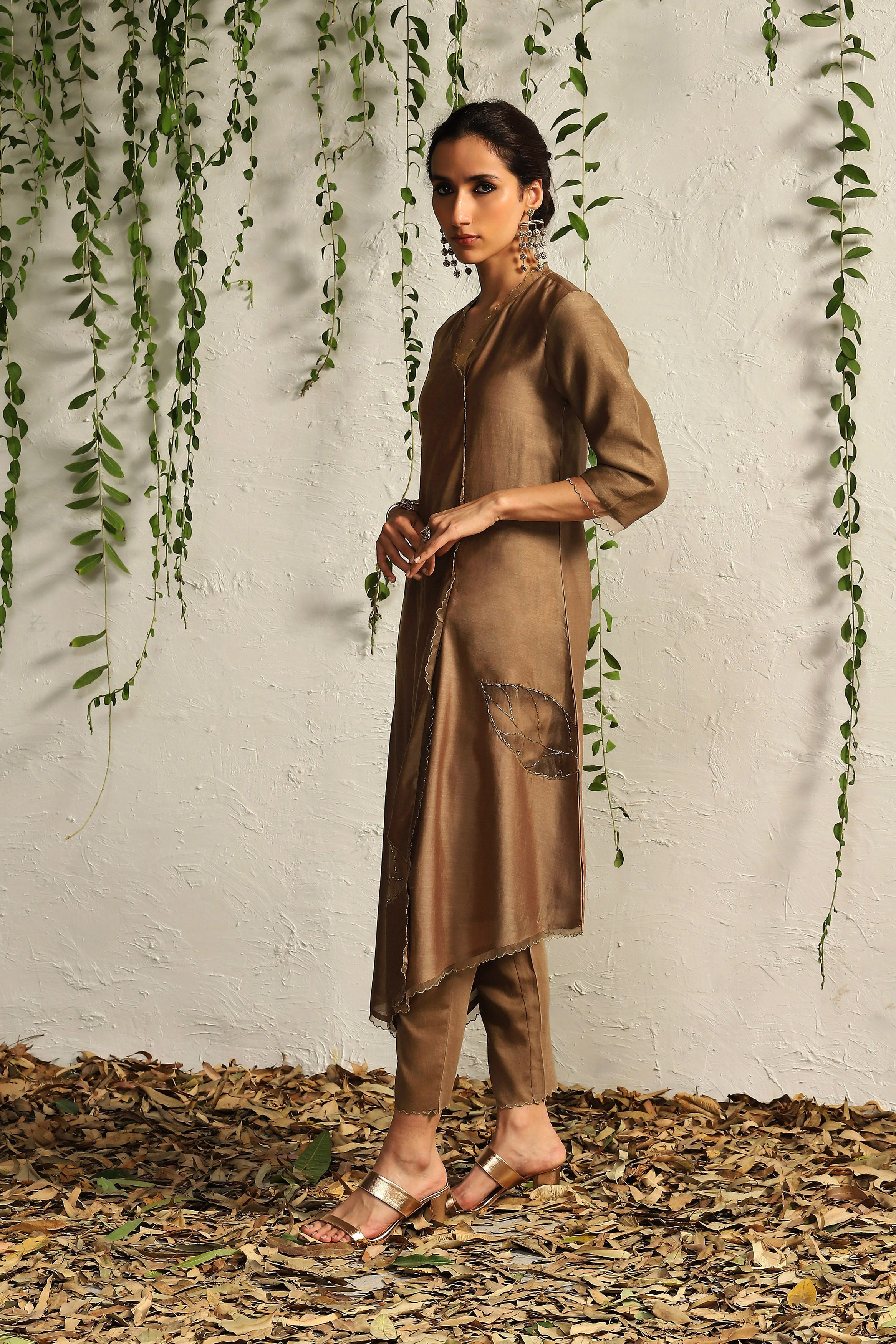 CY Charkhee Ginger Chanderi Asymmetrical Kurta Side 1