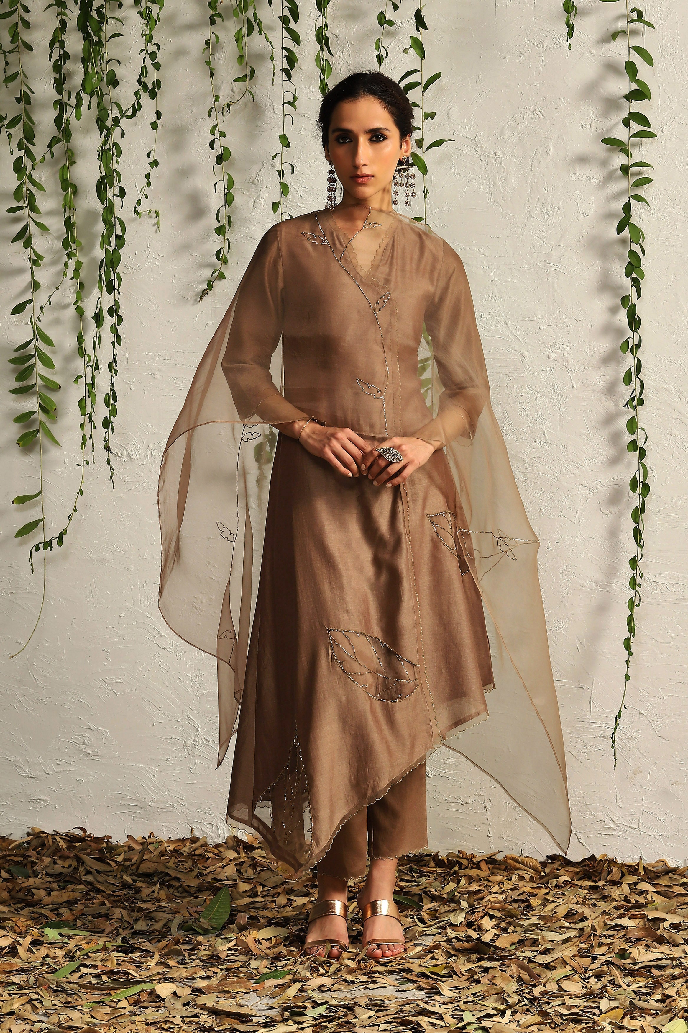 CY Charkhee Ginger Chanderi Asymmetrical Kurta Front 2