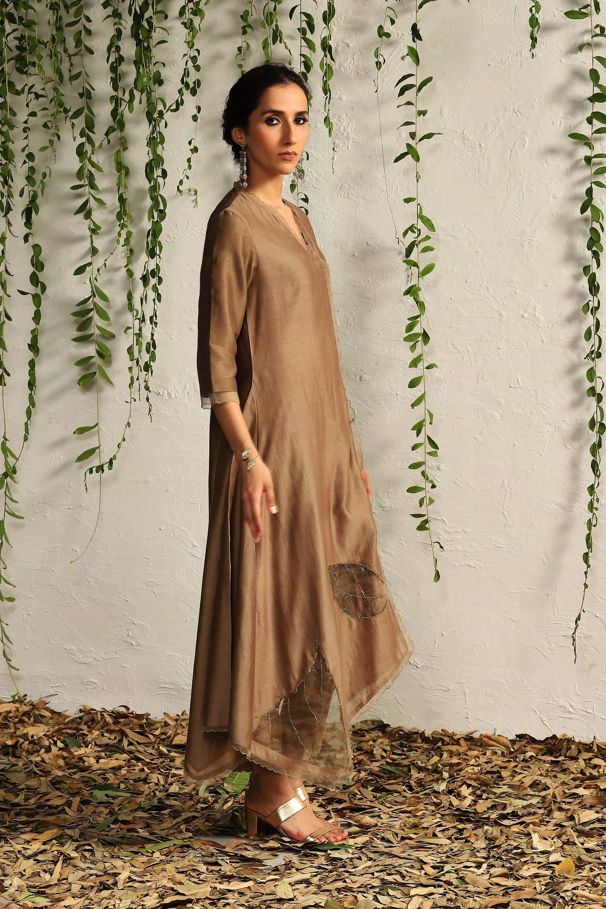 CY Charkhee Ginger Chanderi Asymmetrical Kurta Side 2