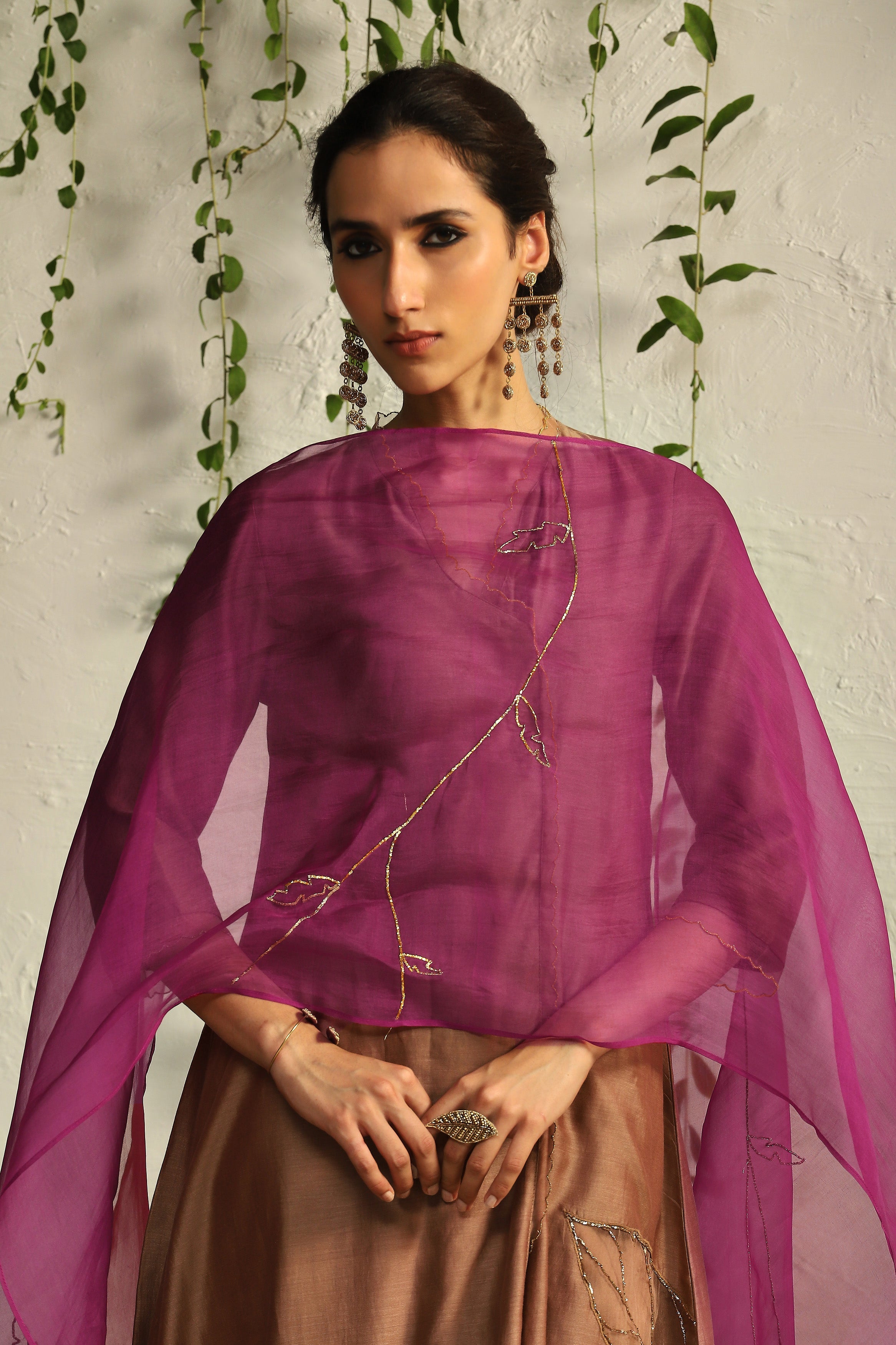 CY Charkhee Ginger Chanderi Asymmetrical Kurta Closeup 1