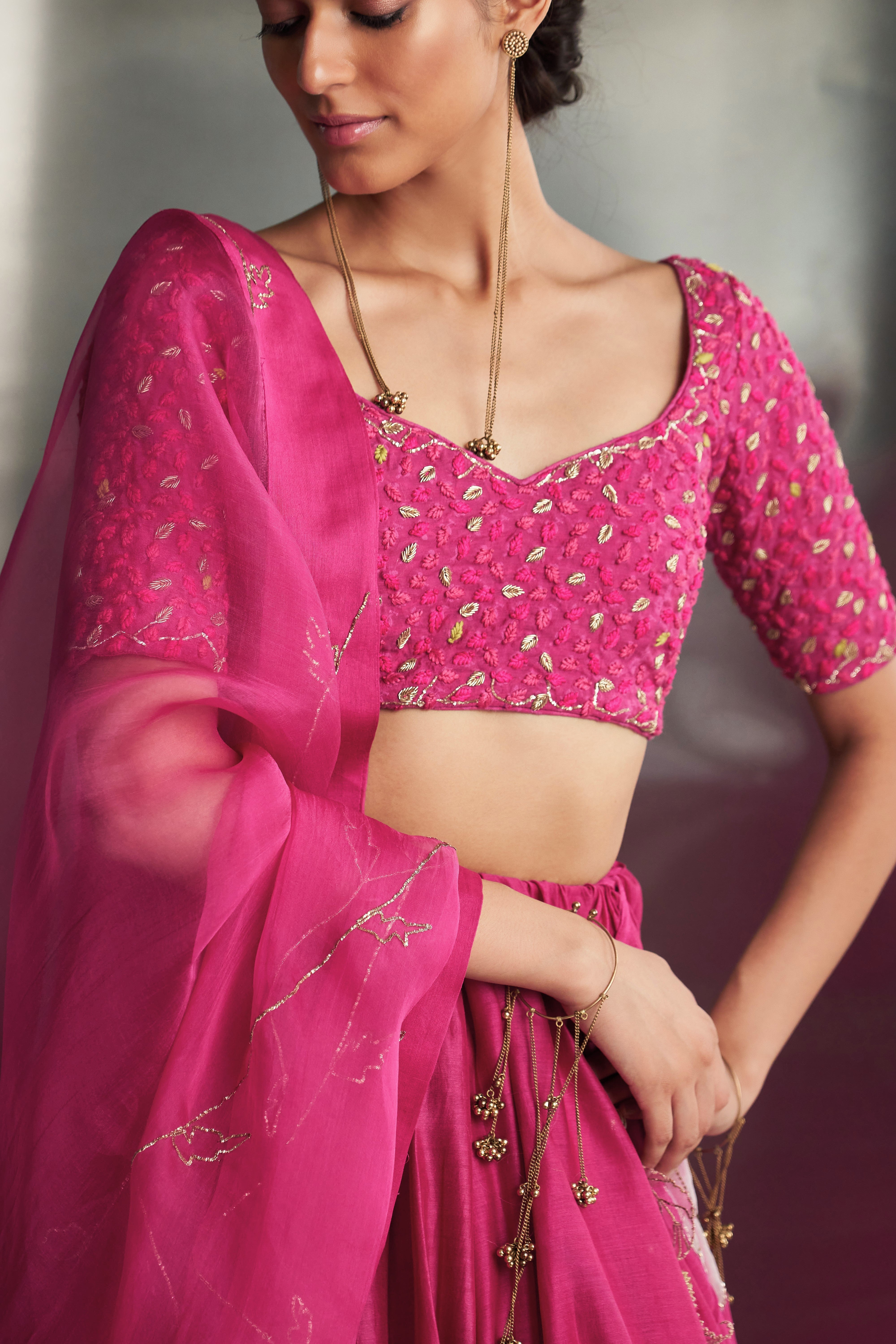 CY Charkhee Mulberry Pop Pink Lehenga Closeup 1