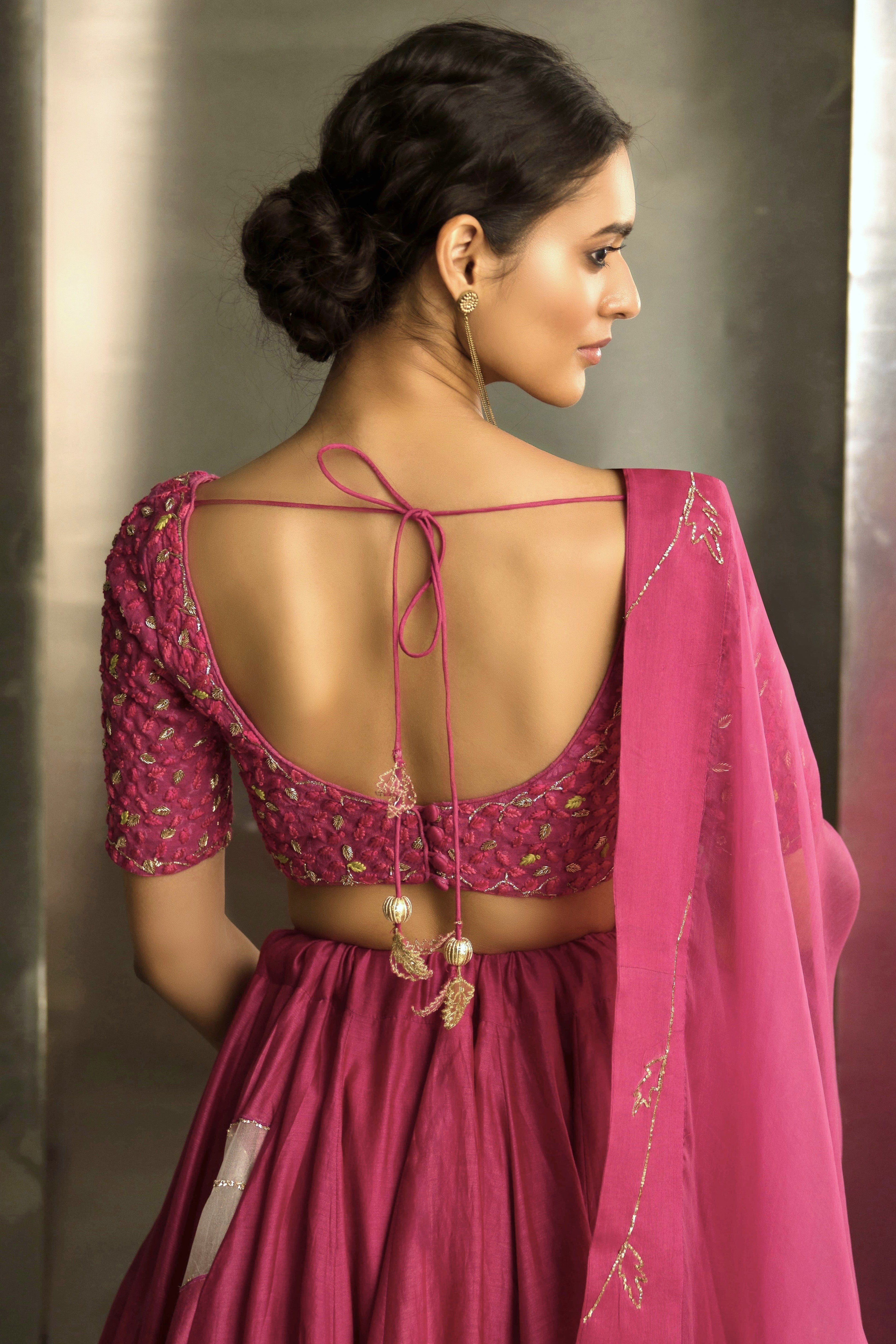 CY Charkhee Mulberry Pop Pink Lehenga Closeup 2