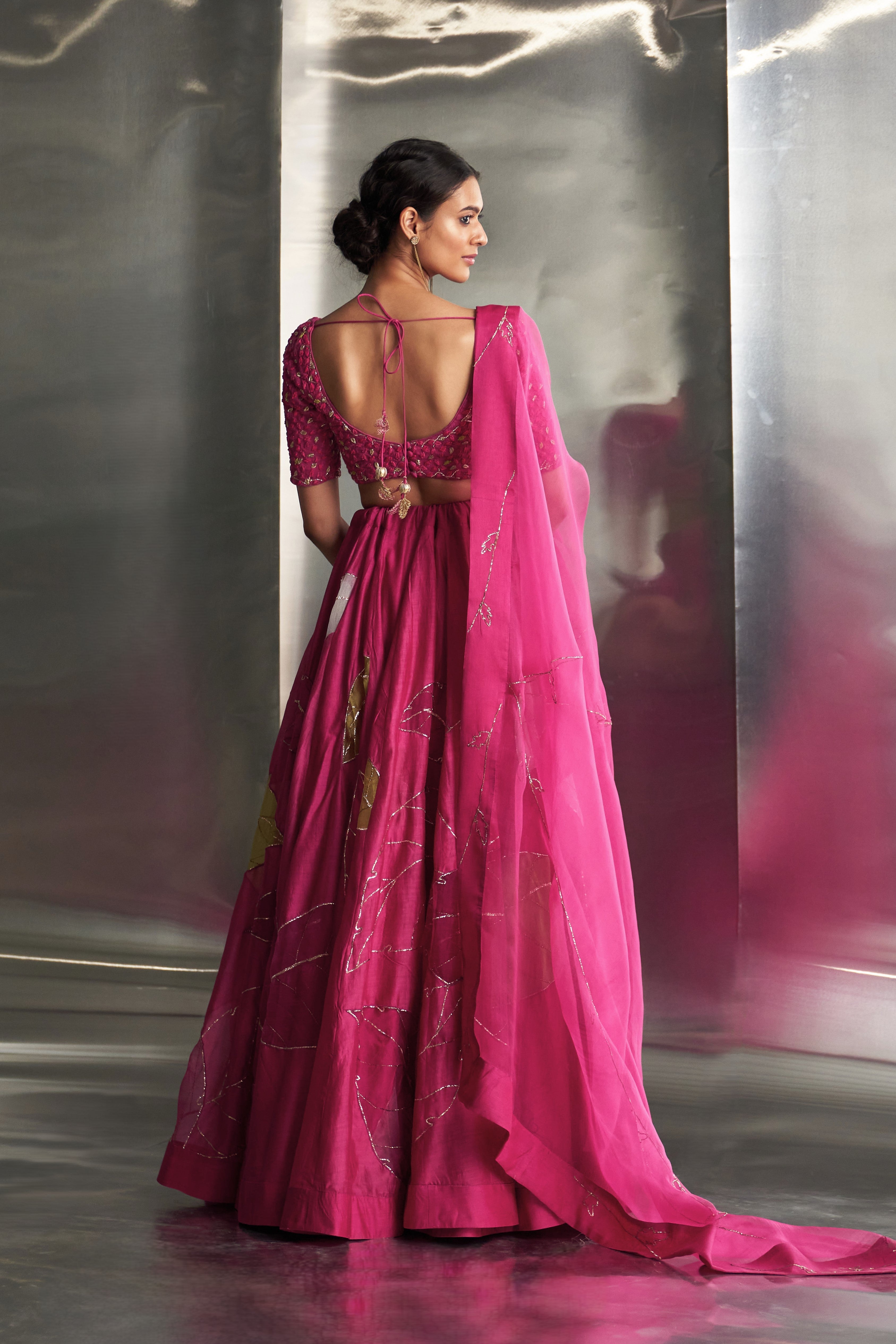 CY Charkhee Mulberry Pop Pink Lehenga Back 1