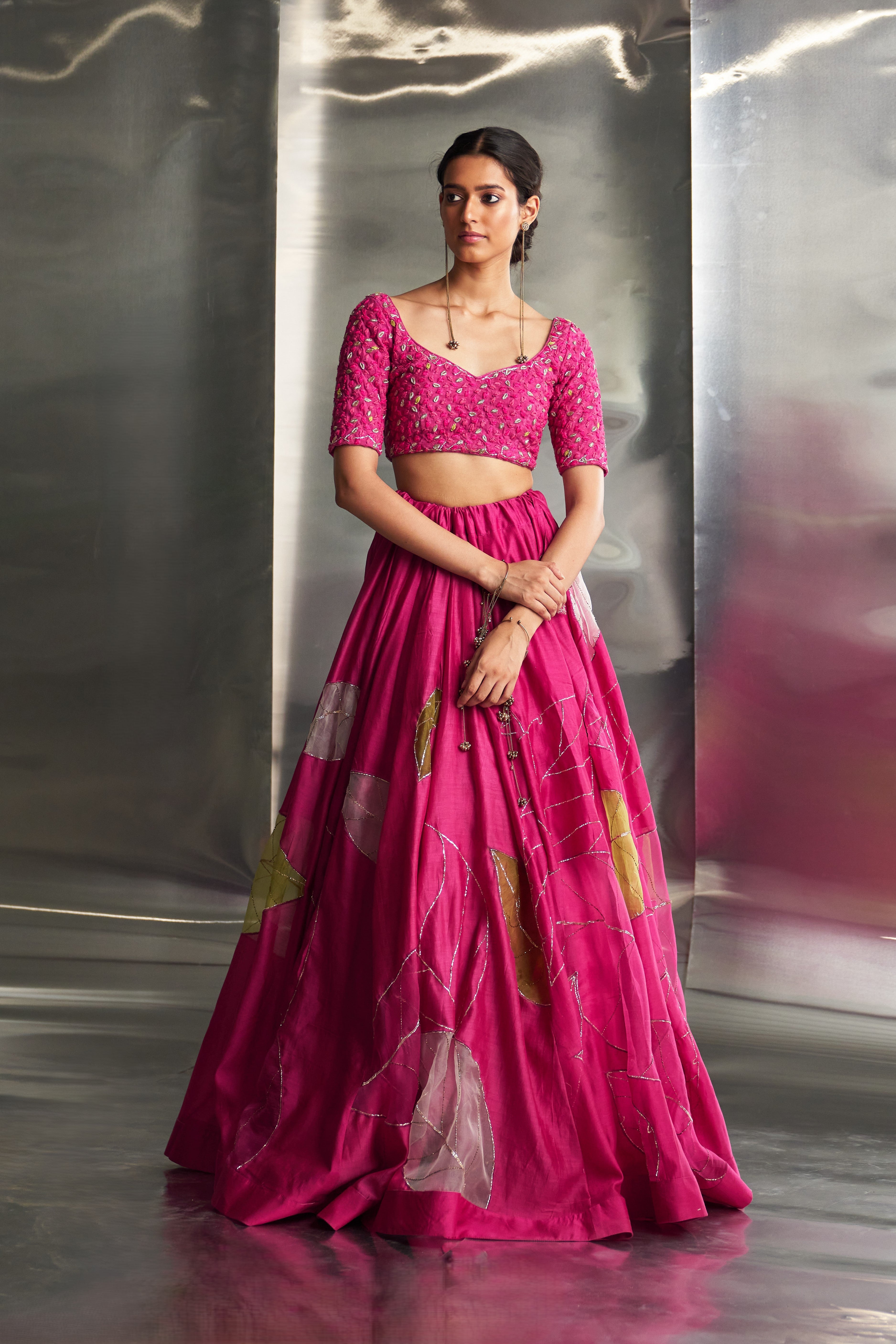 CY Charkhee Mulberry Pop Pink Lehenga Front 2