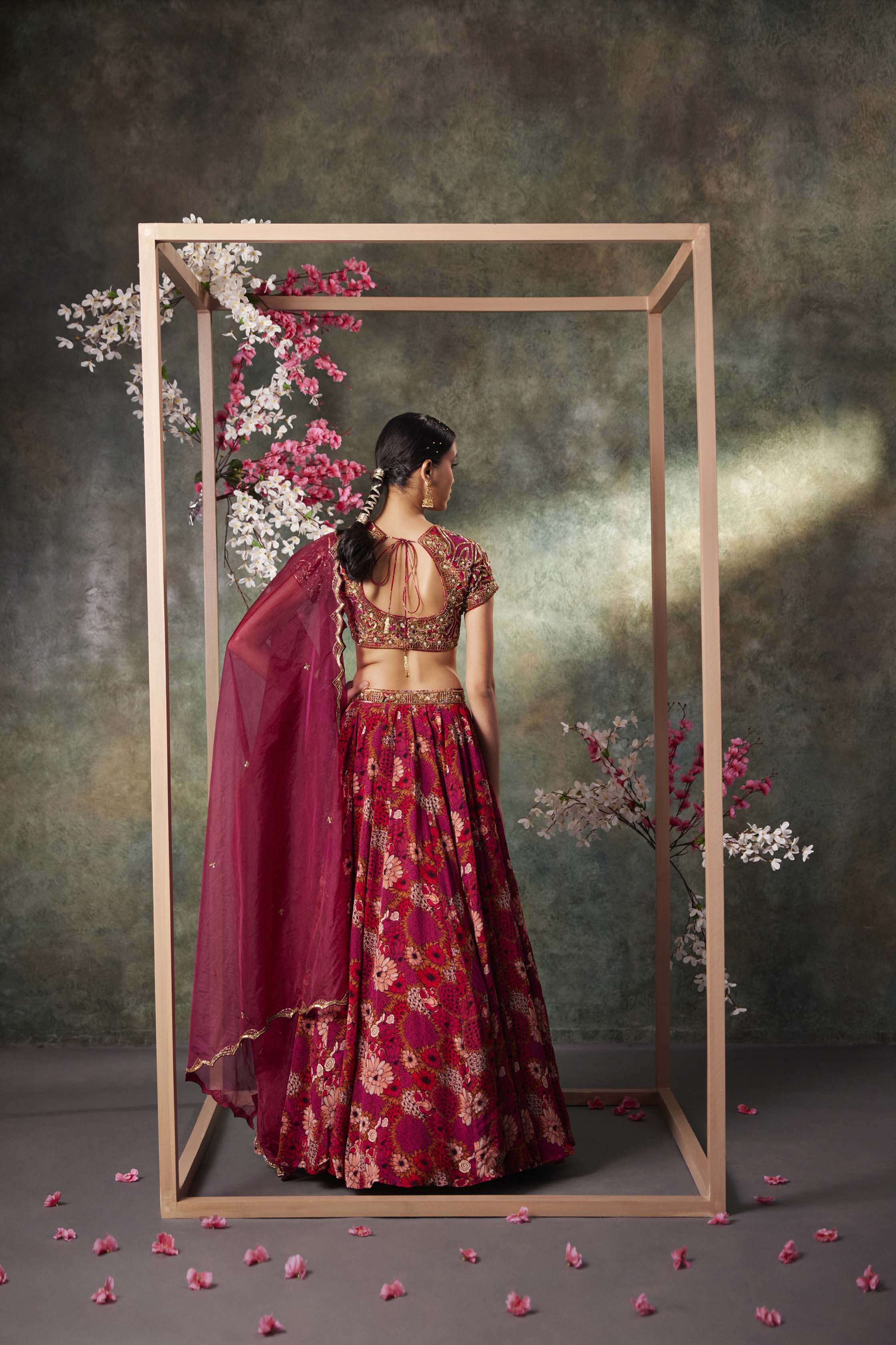 CY Mehak Murpana Pink Printed Choli, Lehenga And Dupatta Set With Embroidery Back 1