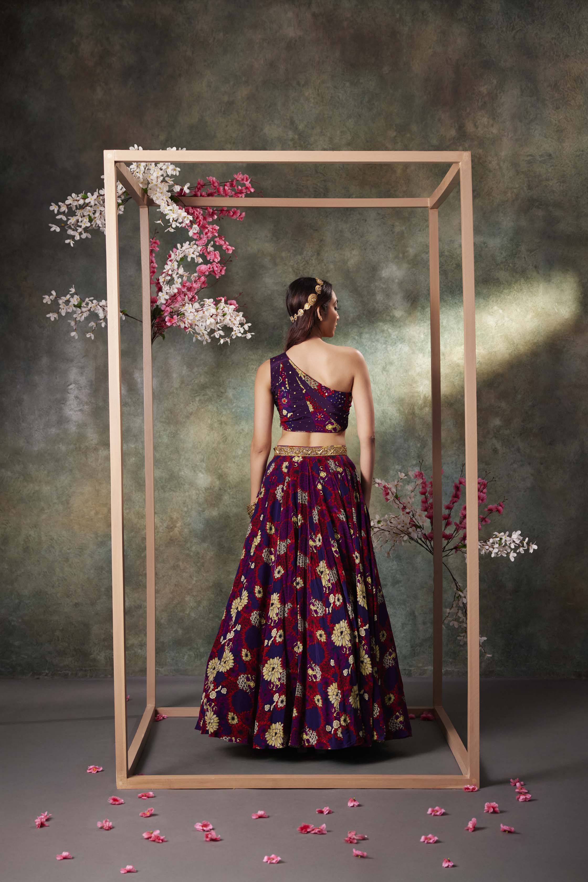 CY Mehak Murpana Purple Printed Panel Top And Lehenga Set With Embroidery CY/MM/FLR27 Back 1