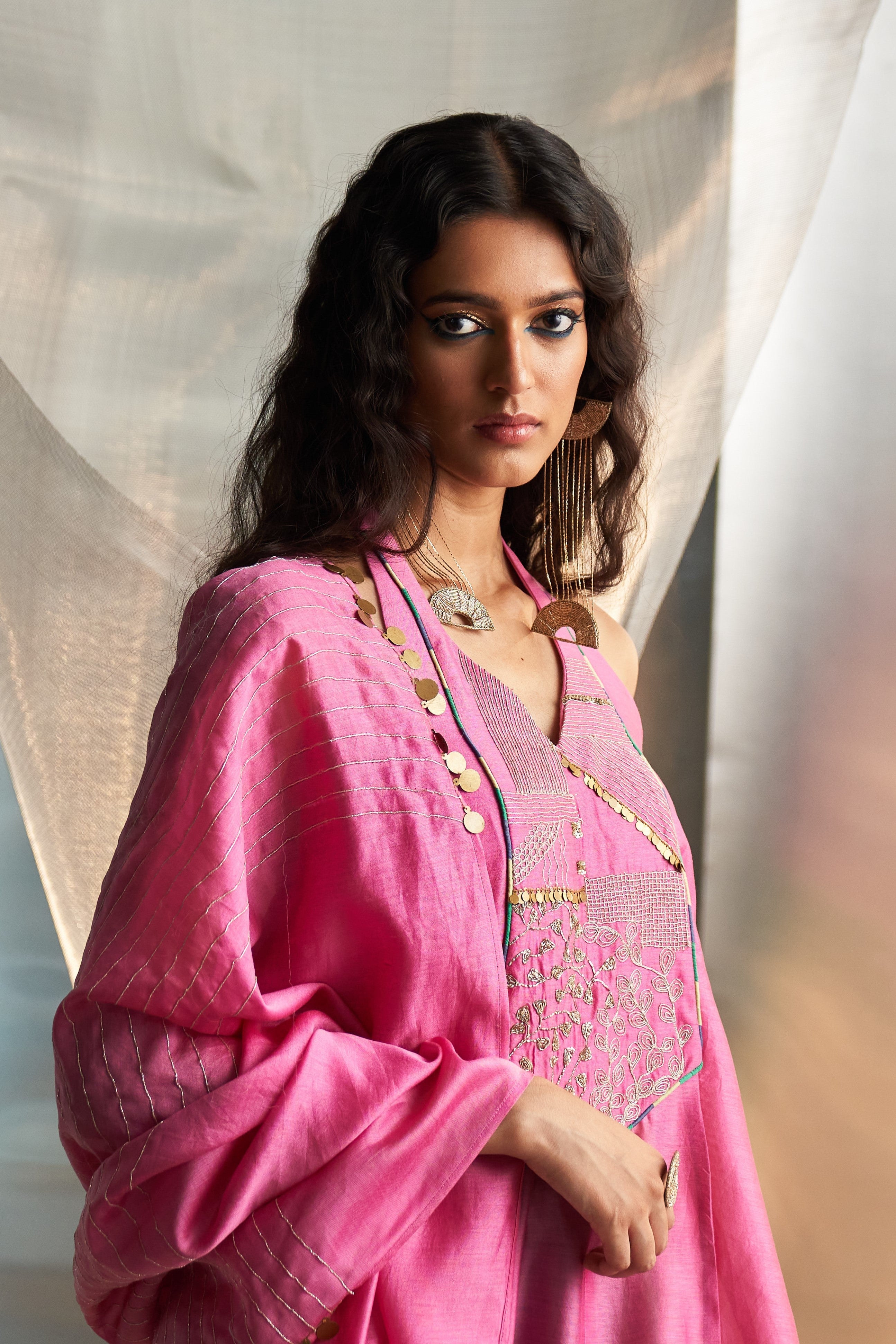 CY Charkhee Bloom Pink Sleeveless Sharara Set Closeup 1