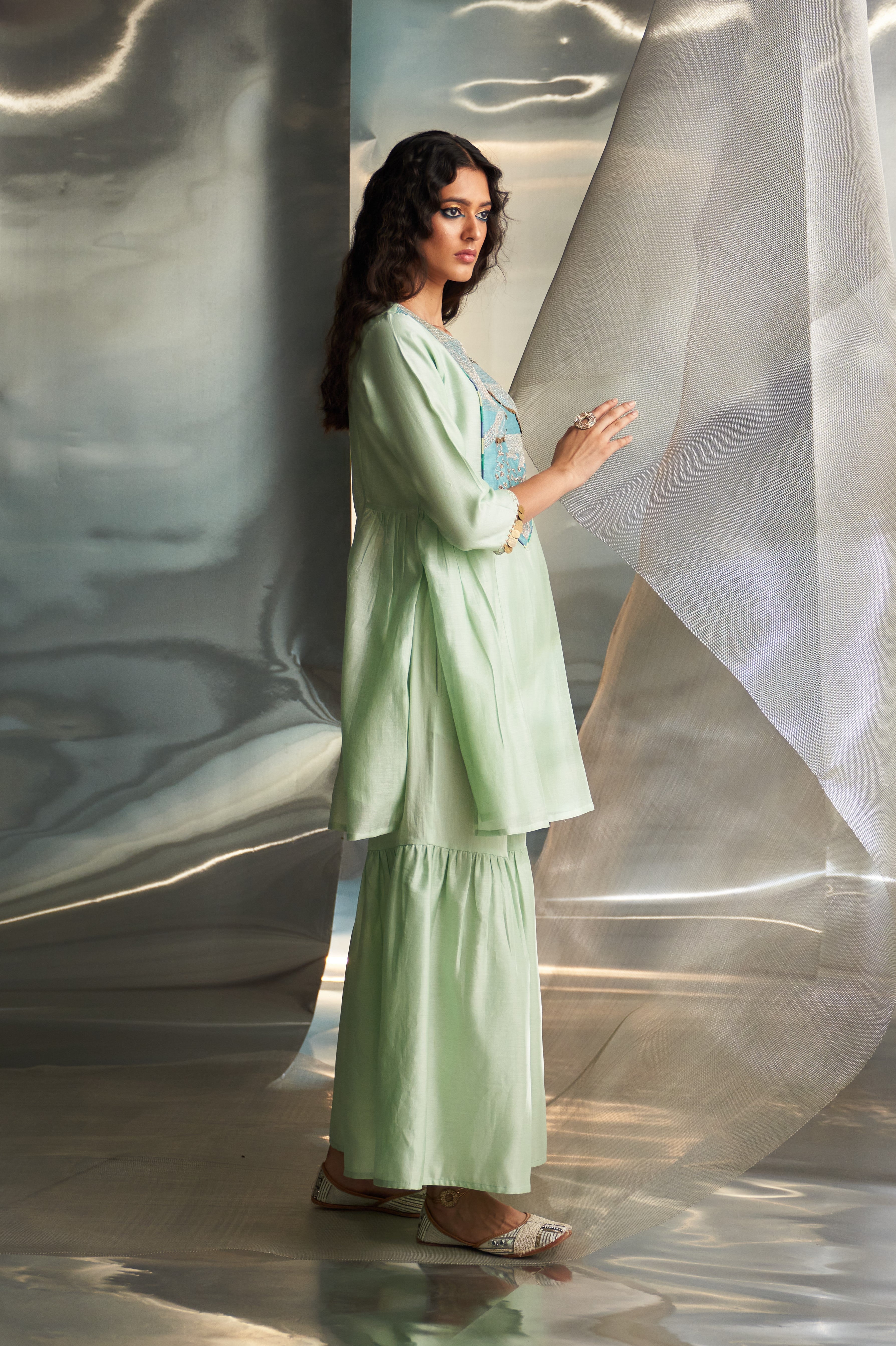 CY Charkhee Mint Green Sharara Set Side 1