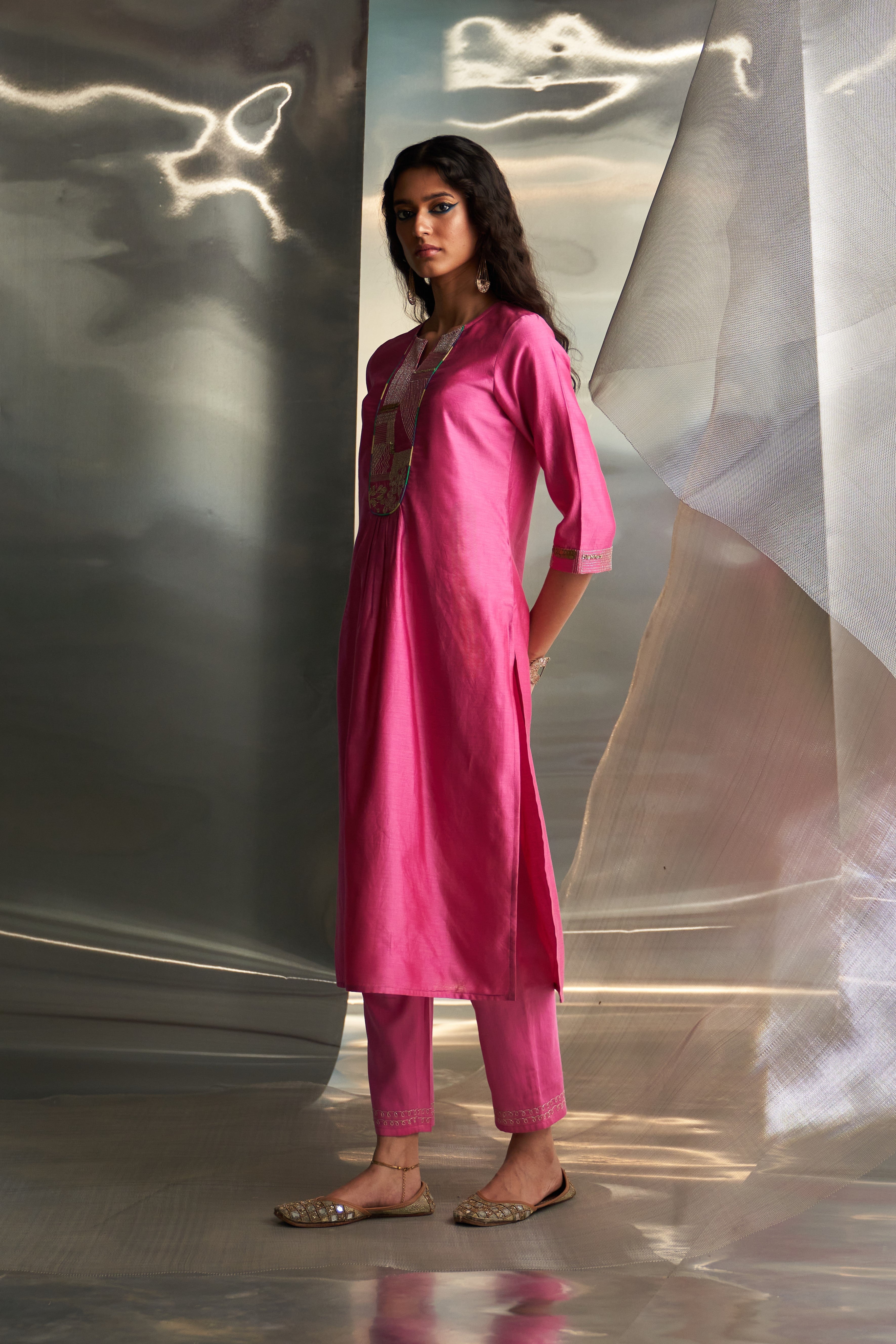 CY Charkhee Bloom Pink Gathered Kurta Set Side 1