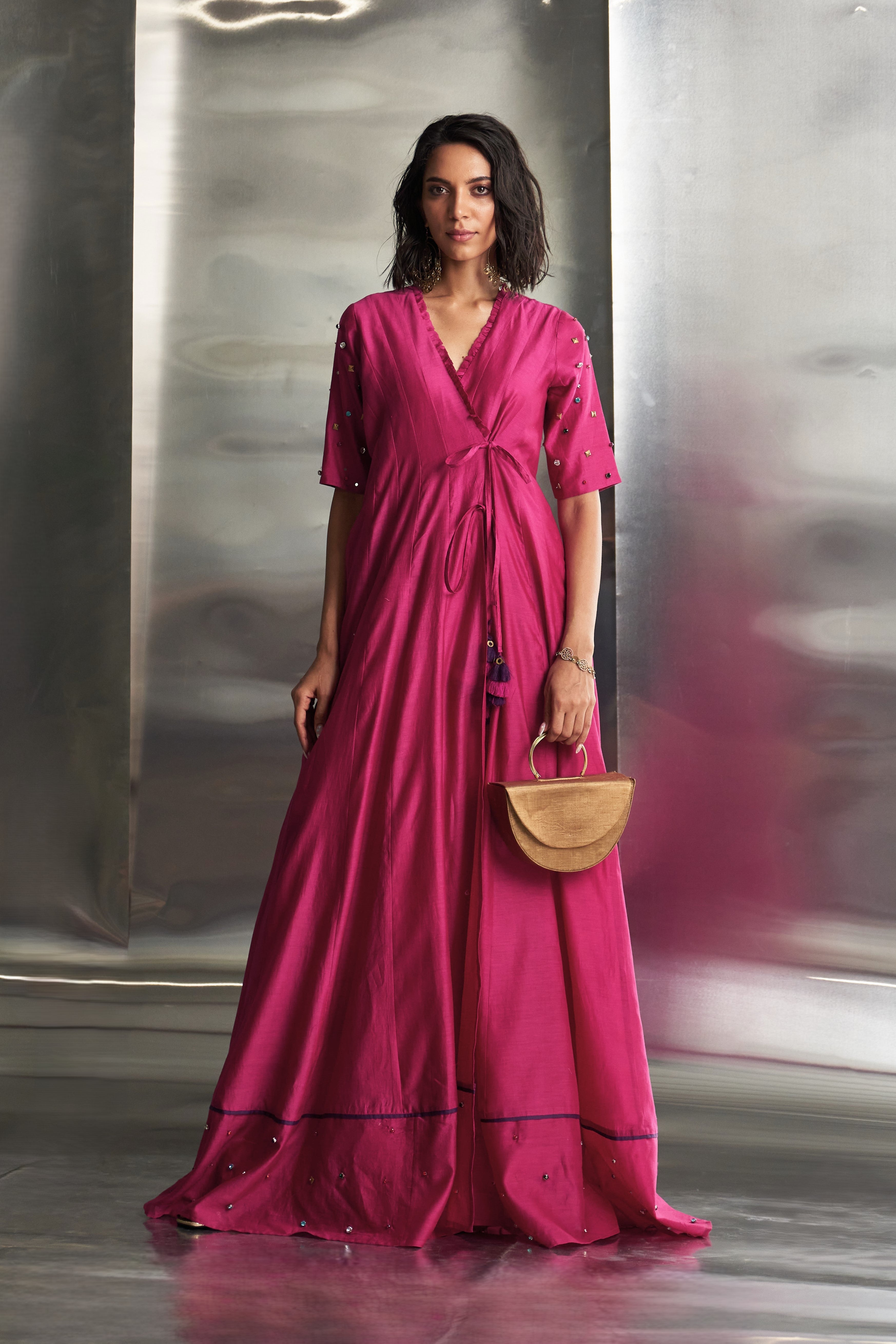 CY Charkhee Pop Pink Tie-Up Anarkali With Jogger Front 2