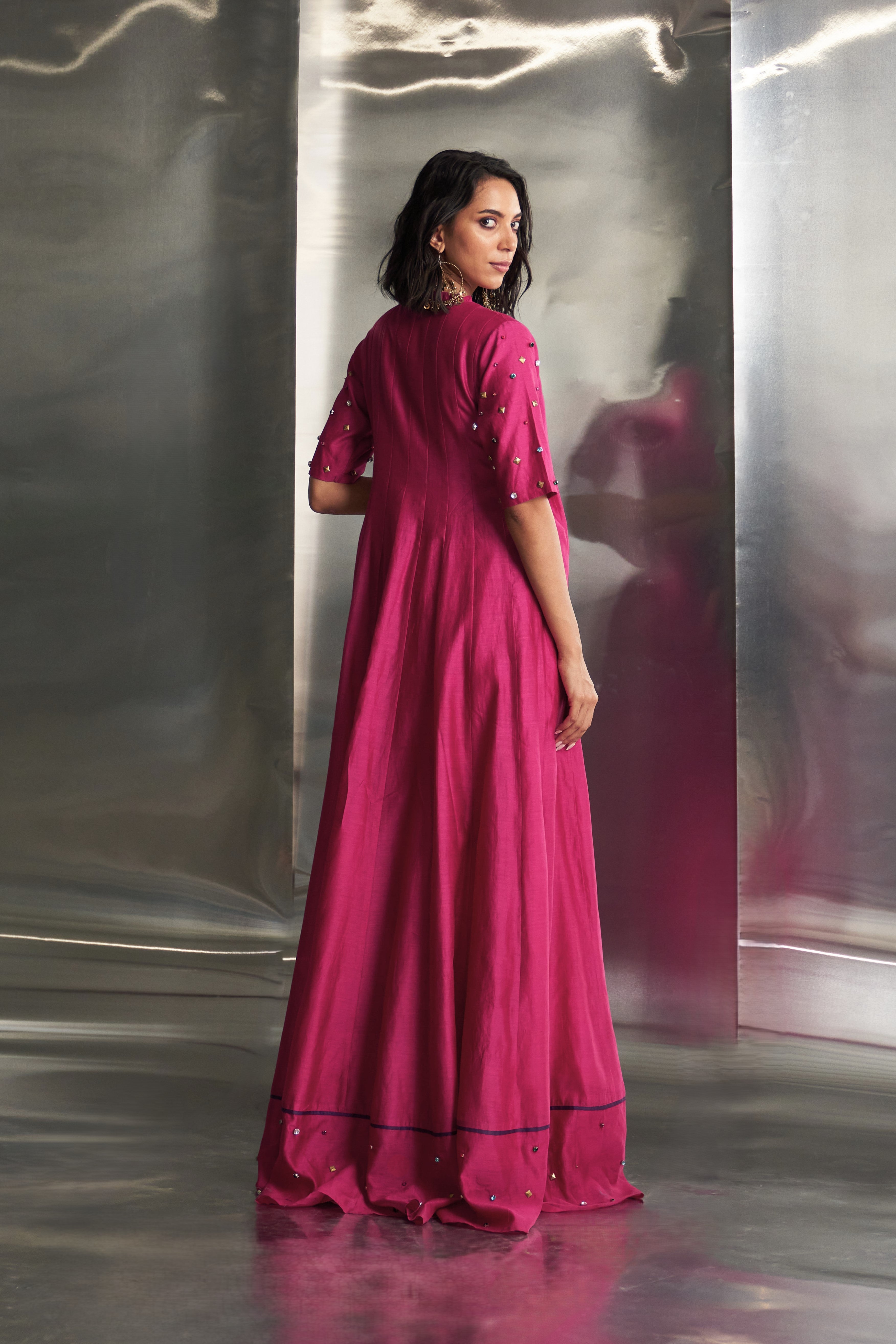 CY Charkhee Pop Pink Tie-Up Anarkali With Jogger Back 1