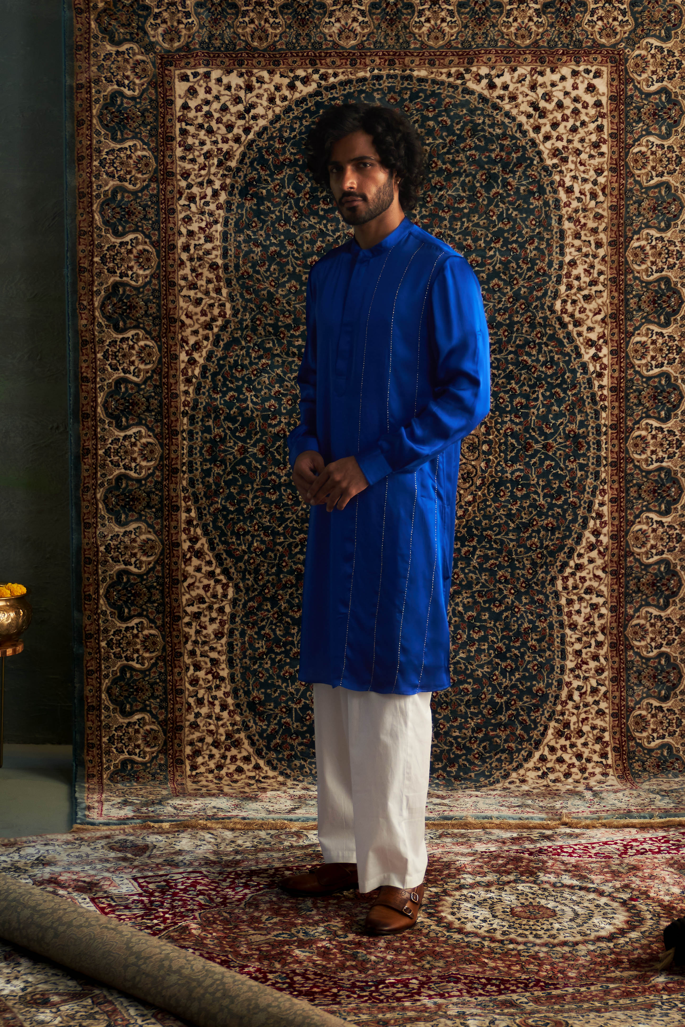 CY Charkhee Blue Embroidered Kurta Set Side 1