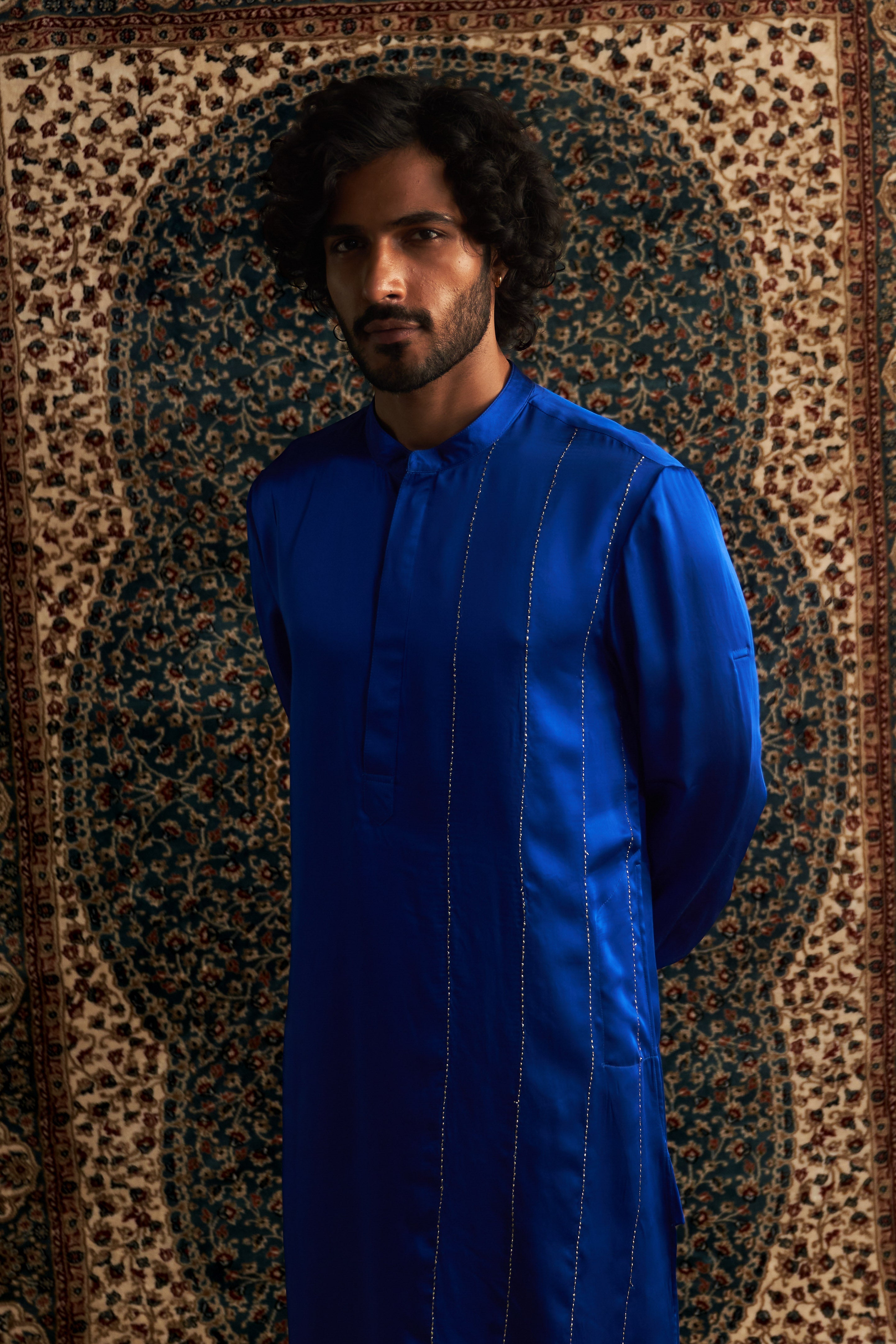 CY Charkhee Blue Embroidered Kurta Set Closeup 2