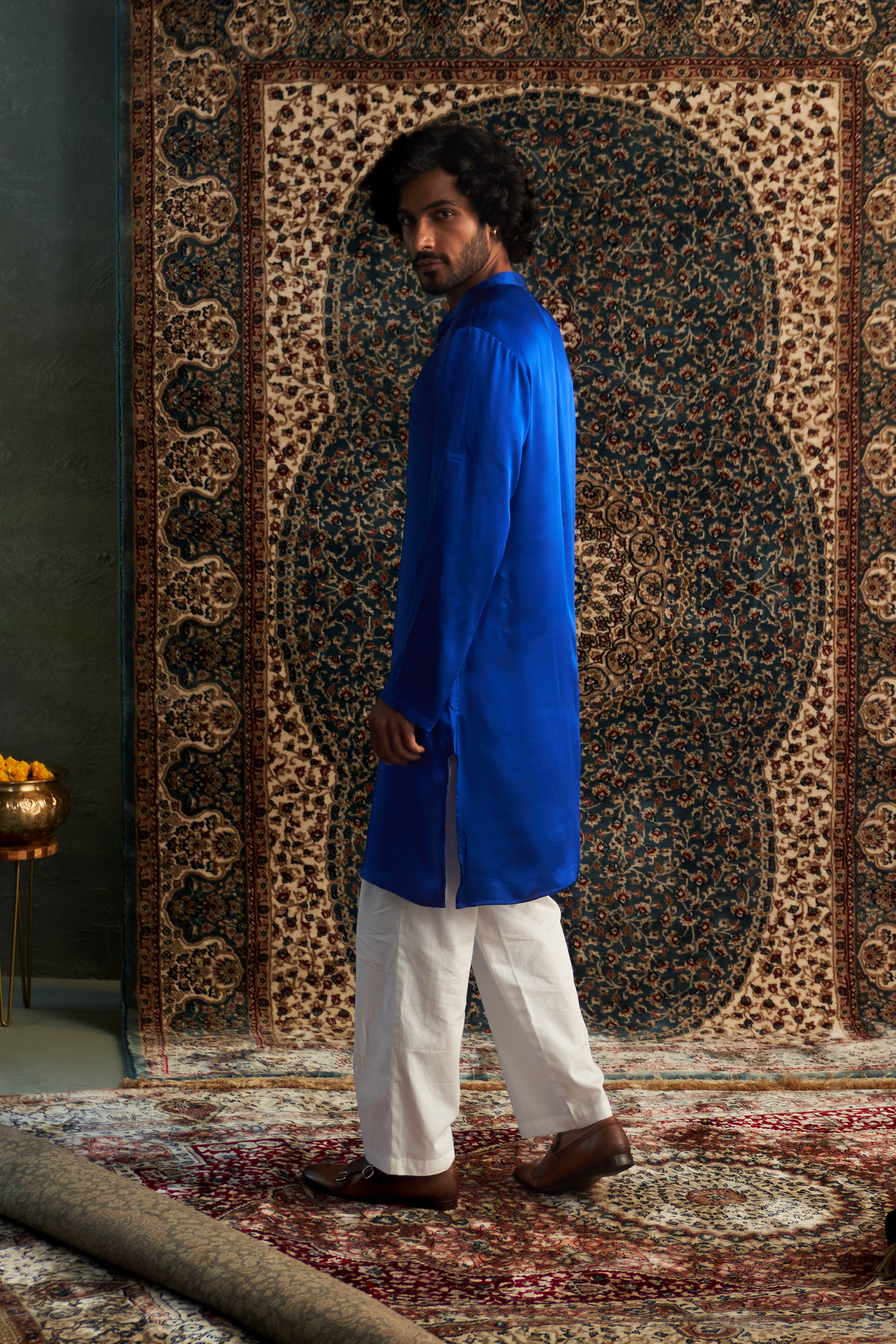 CY Charkhee Blue Embroidered Placket Kurta Set Side 3