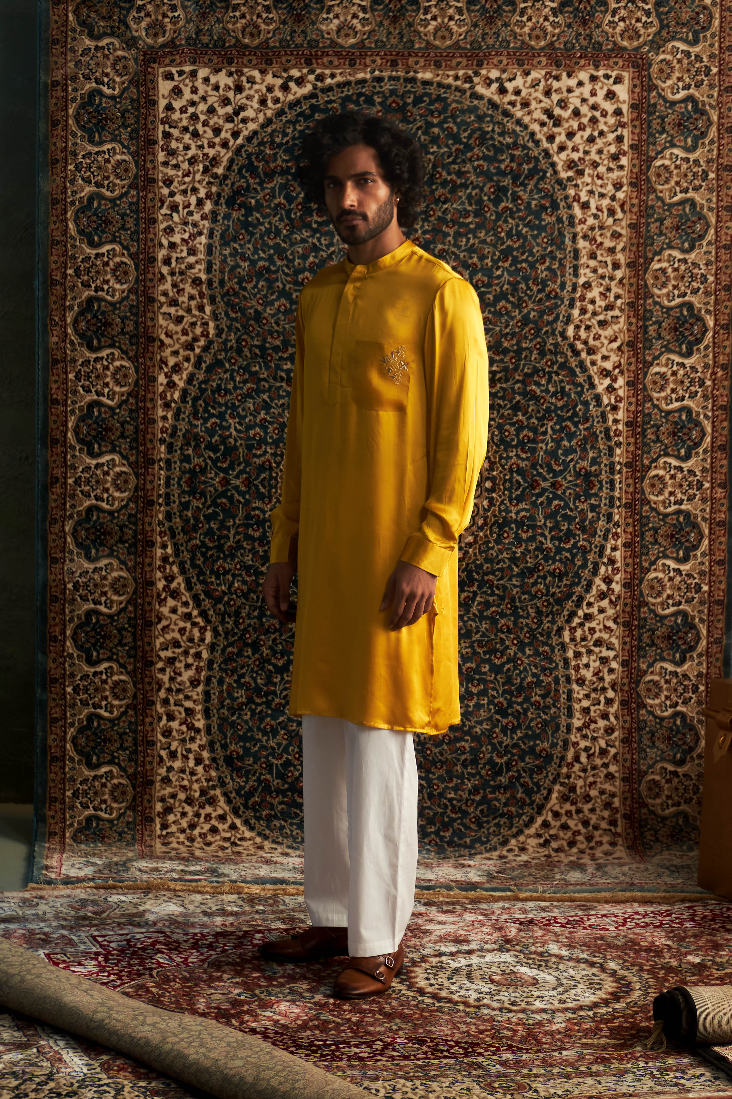 CY Charkhee Marigold Kurta Set Side 1