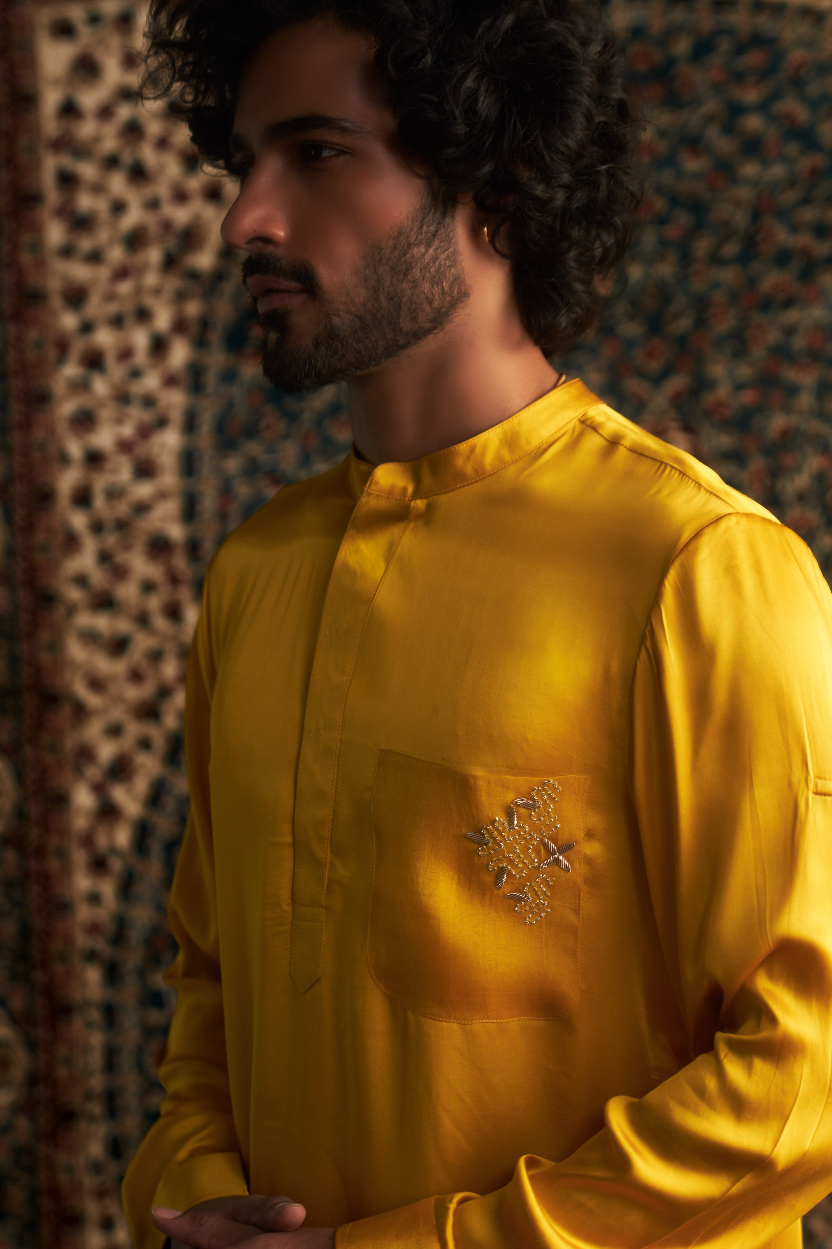 CY Charkhee Marigold Kurta Set Closeup 1