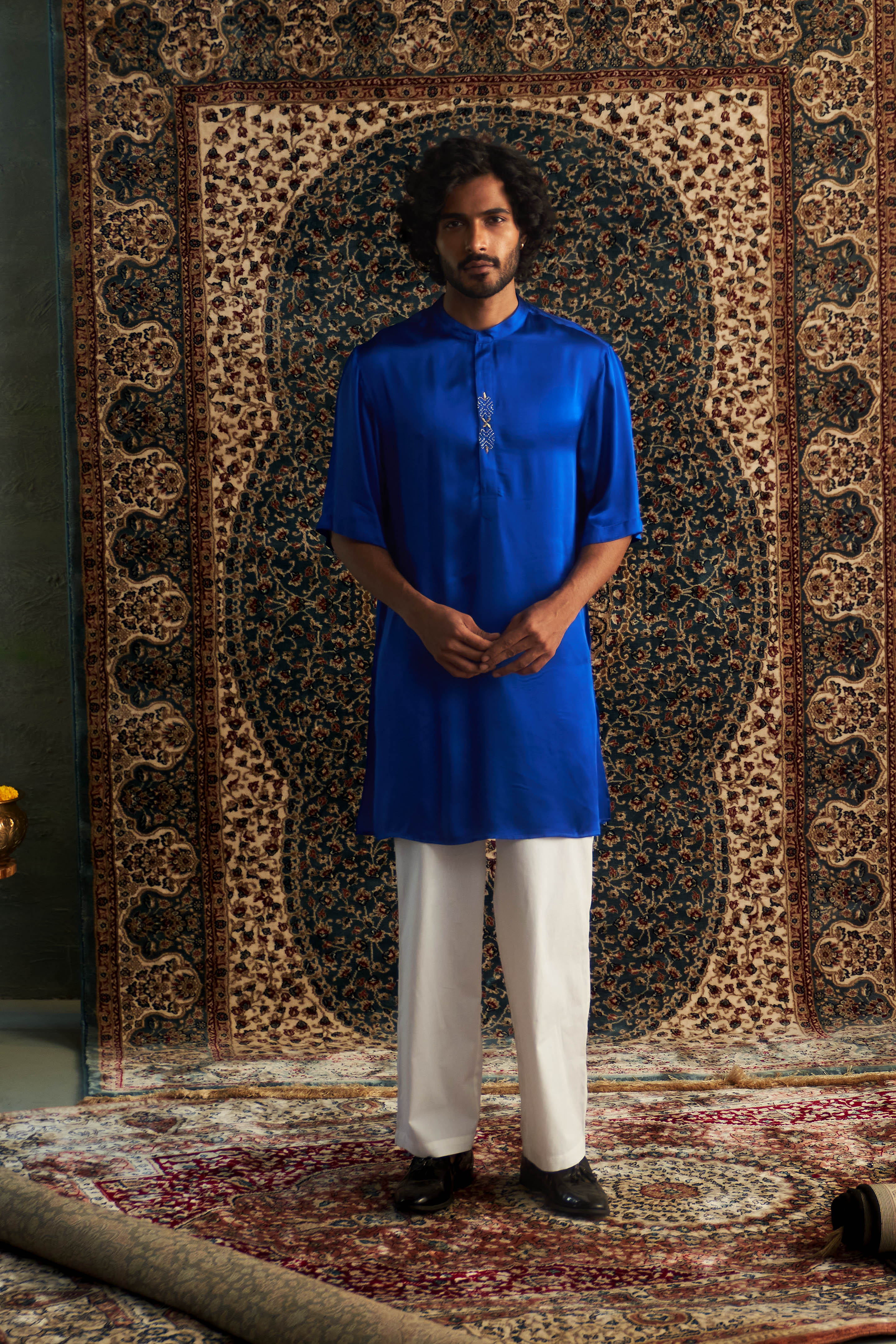 CY Charkhee Blue Short Sleeve Kurta Set Front 1