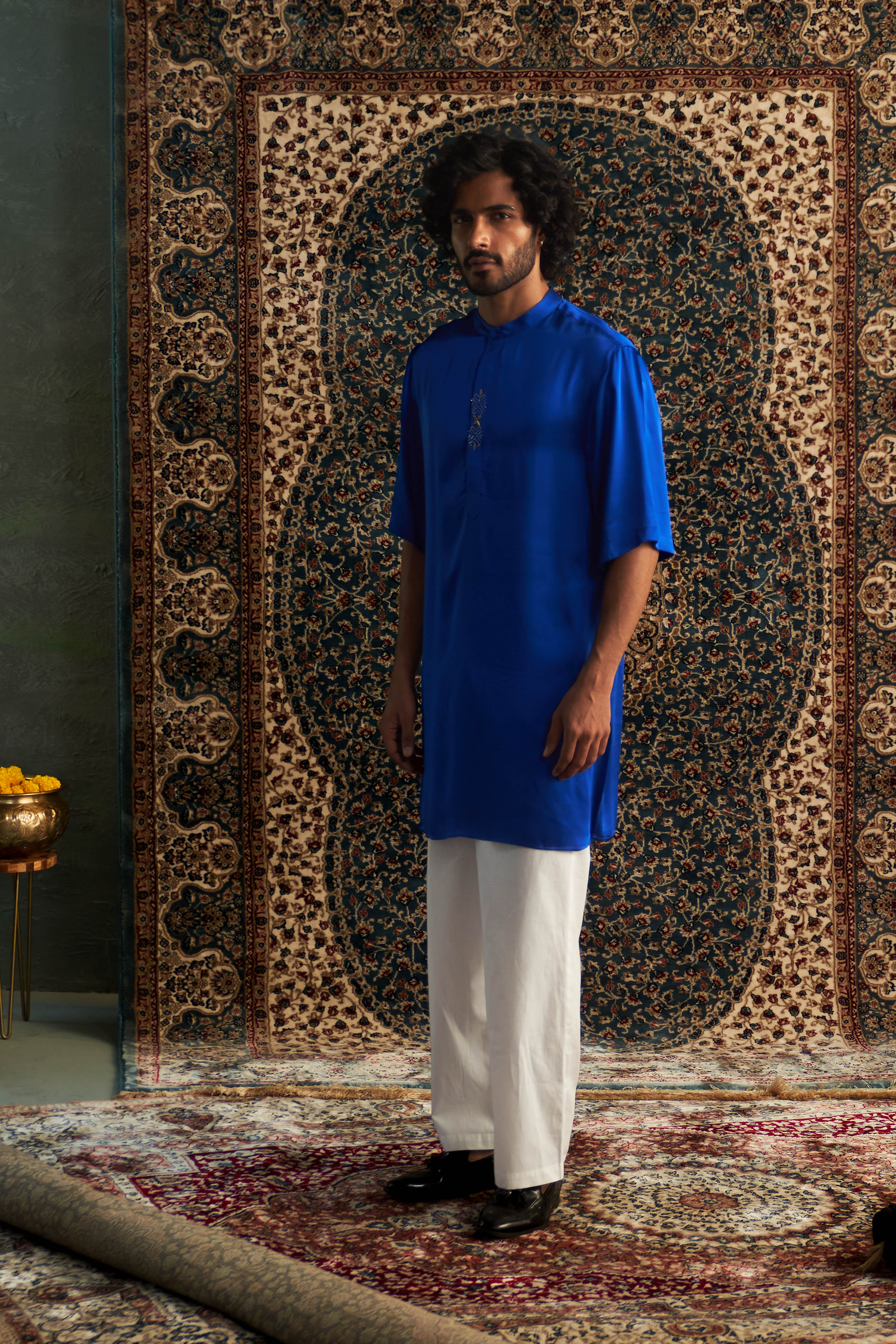 CY Charkhee Blue Short Sleeve Kurta Set Side 2