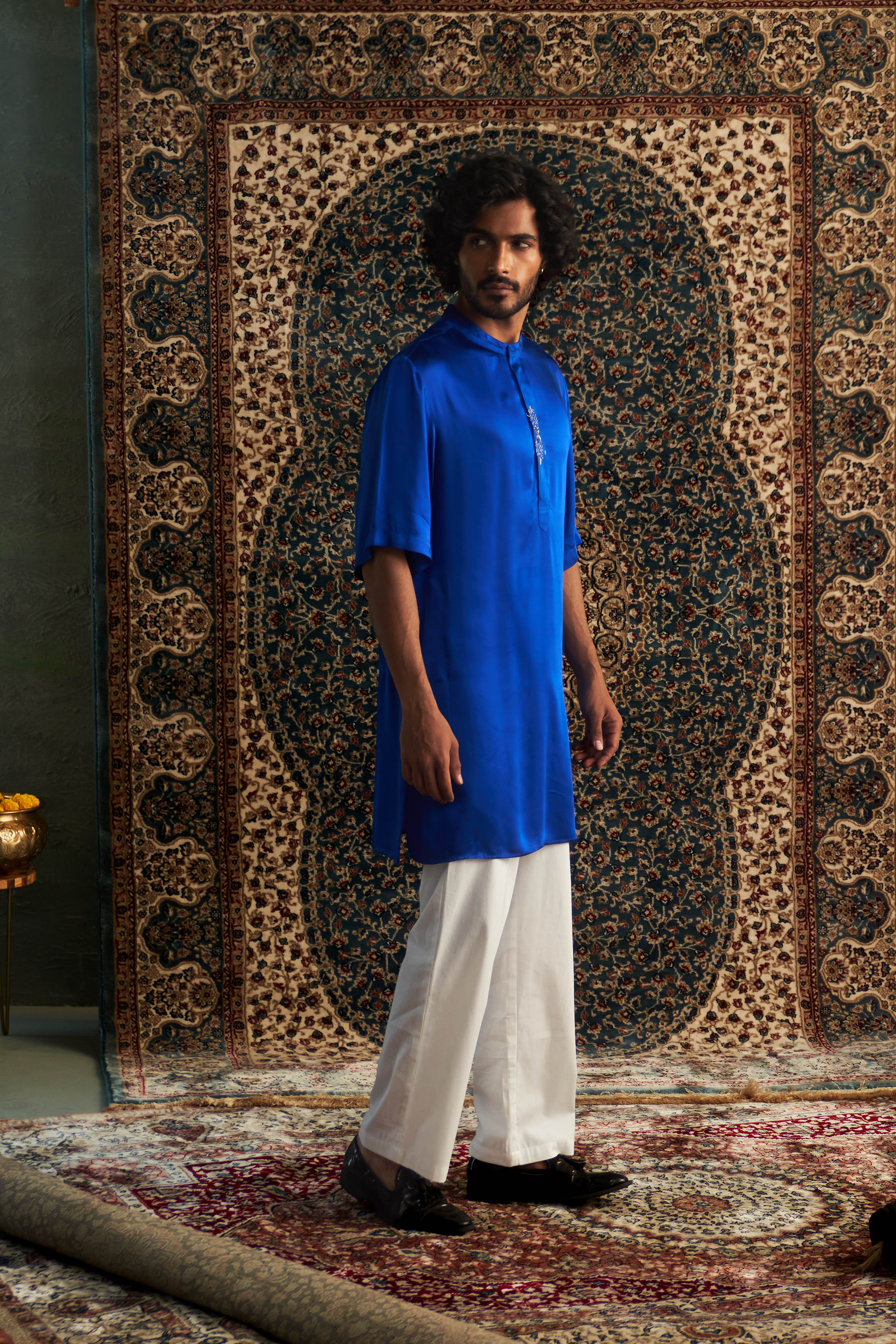 CY Charkhee Blue Short Sleeve Kurta Set Side 1